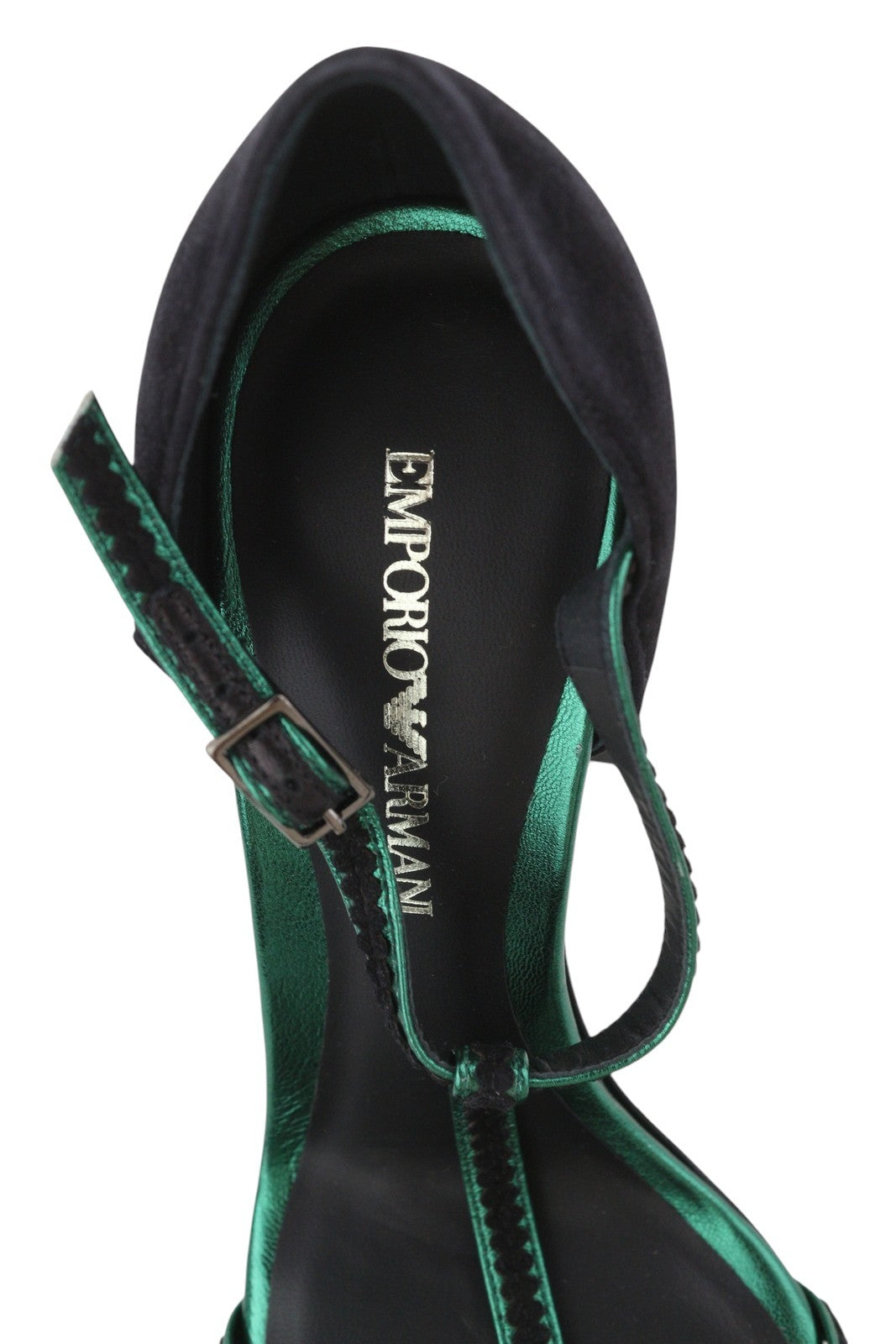 EMPORIO ARMANI Women Heels EU37 Black Suede Strappy Buckle Sandals