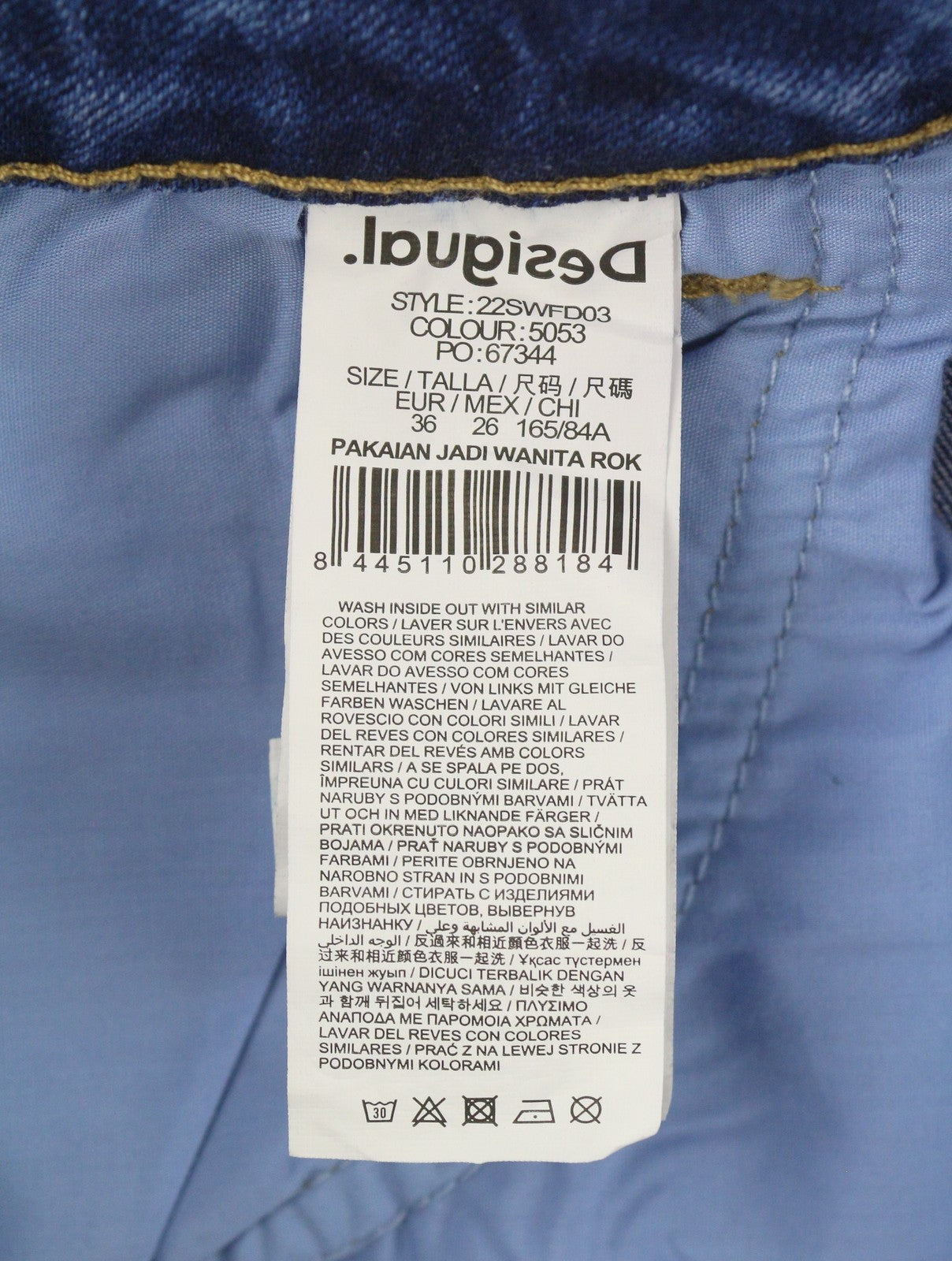 DESIGUAL Lausana Women Skirt W26 Denim Faded Embroidered Zip Fly Mini