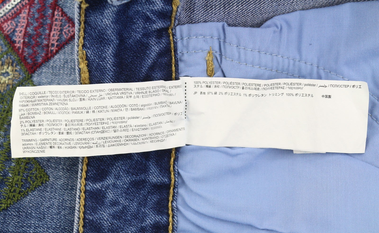 DESIGUAL Lausana Women Skirt W26 Denim Faded Embroidered Zip Fly Mini