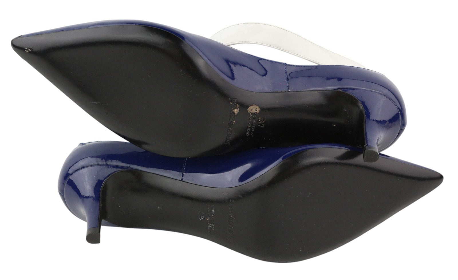 EMPORIO ARMANI Women Heels EU37 Blue Shiny Buckle Pointed Pumps