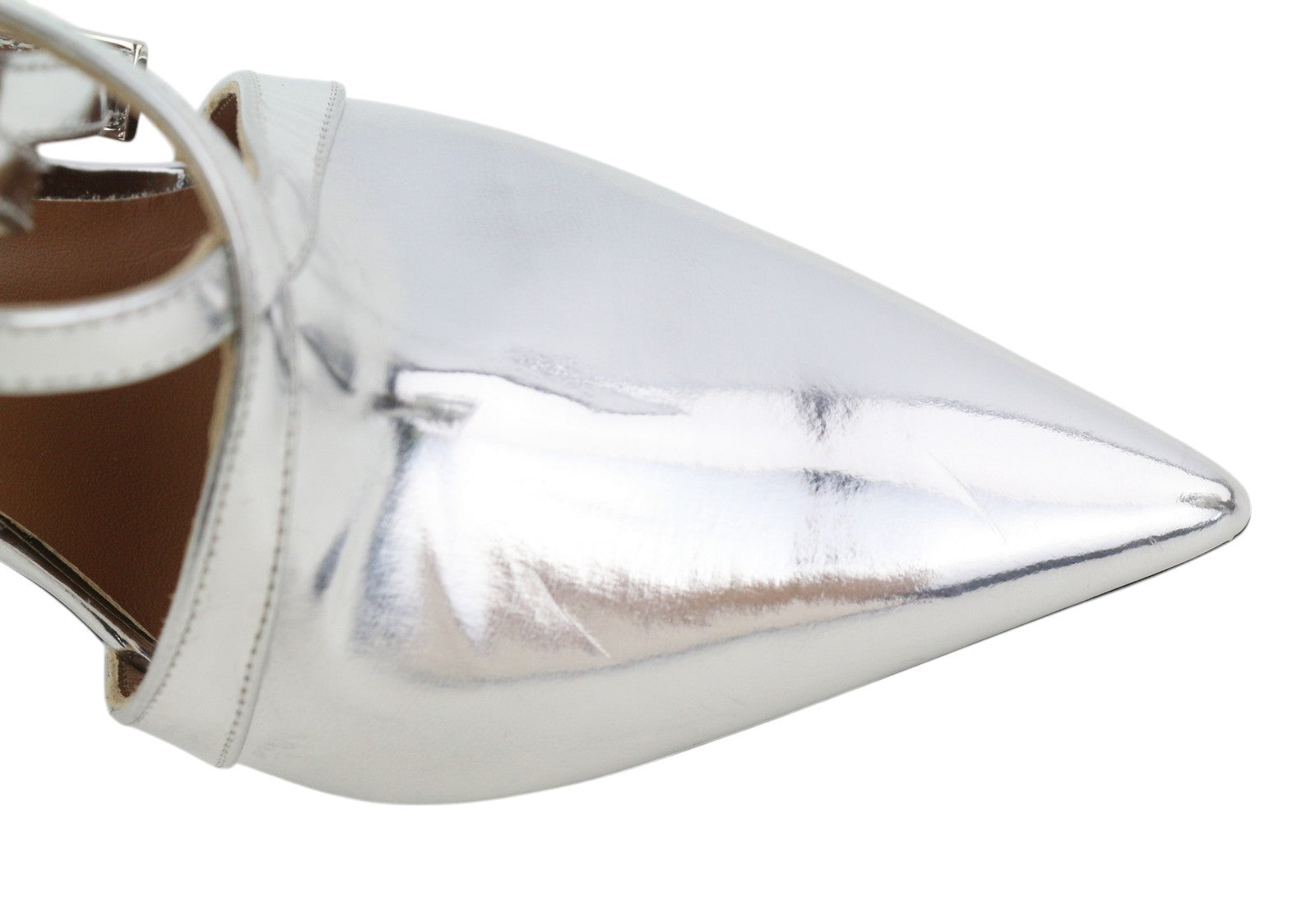 EMPORIO ARMANI Women Heels EU37 Silver Shiny Strap Buckle Pumps