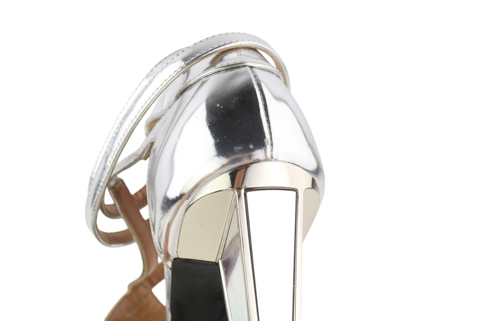 EMPORIO ARMANI Women Heels EU37 Silver Shiny Strap Buckle Pumps