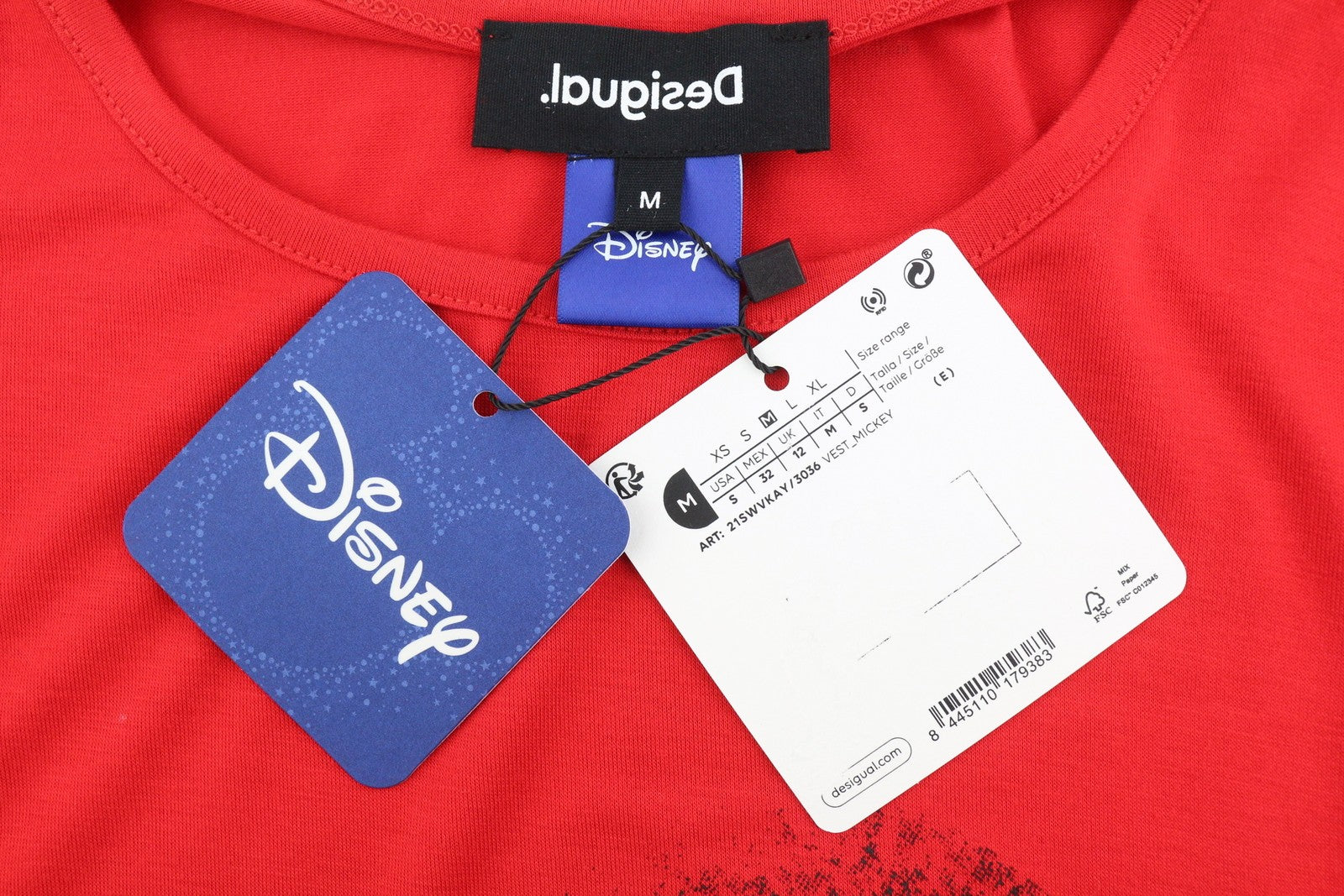 DESIGUAL x Disney Mickey Women Dress M Red Short Sleeve T-Shirt Type Knee-Length