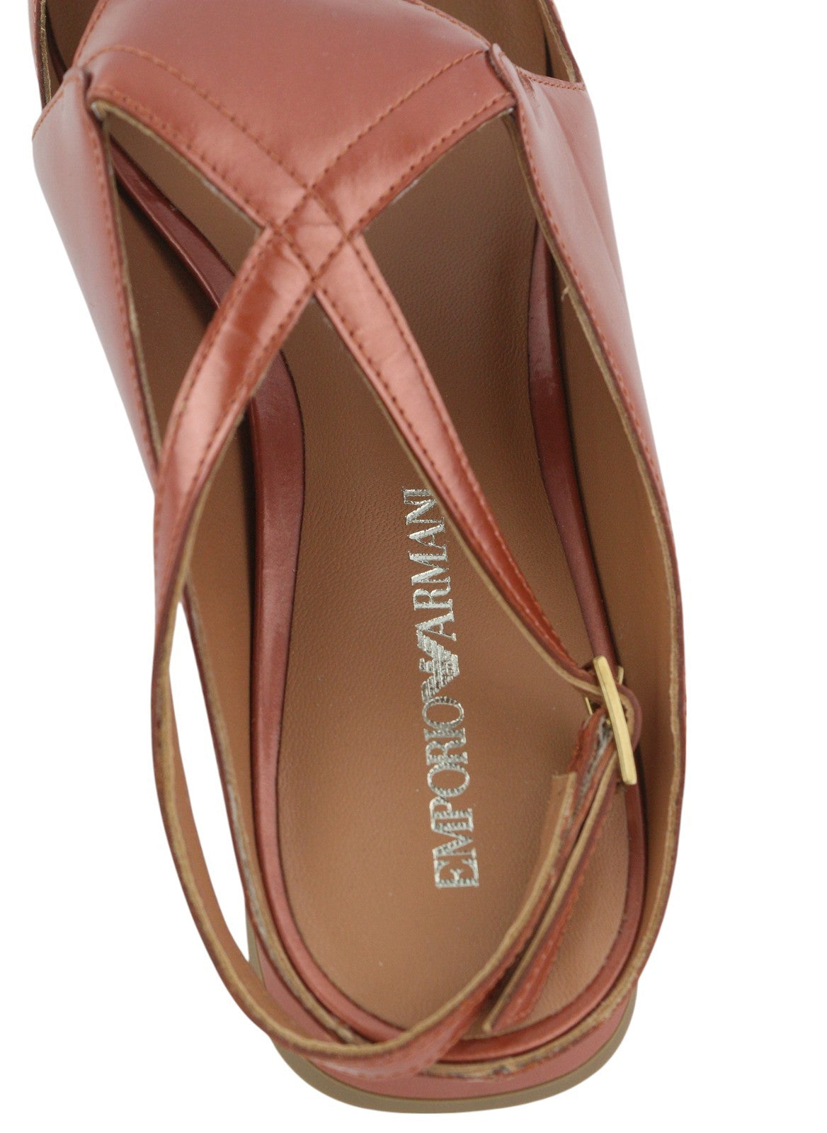 EMPORIO ARMANI X3D234 Women Flats EU37 Brown Buckle Pointed Slip Sandals