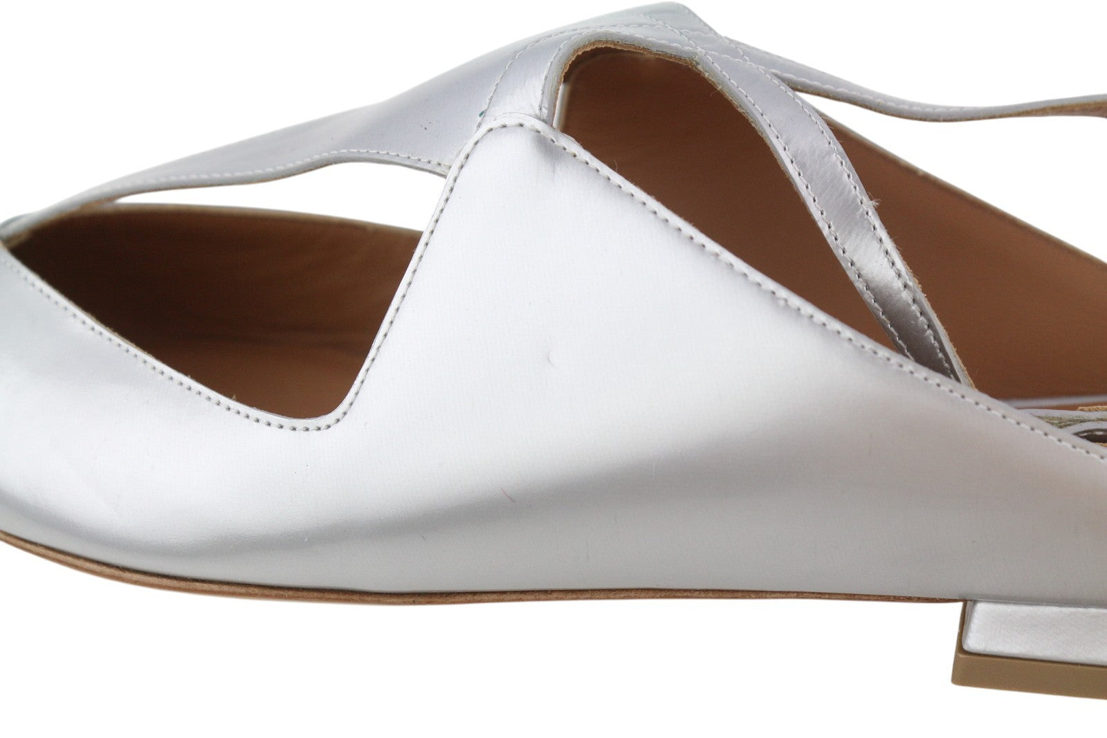 EMPORIO ARMANI X3D234 Women Flats EU37 Silver Buckle Pointed Slip Sandals