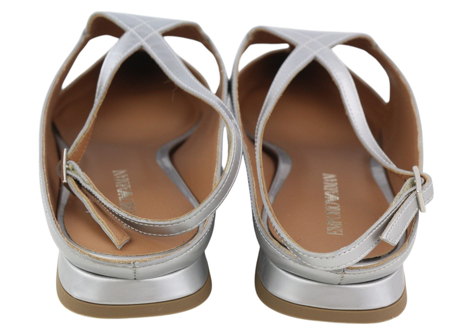 EMPORIO ARMANI X3D234 Women Flats EU37 Silver Buckle Pointed Slip Sandals
