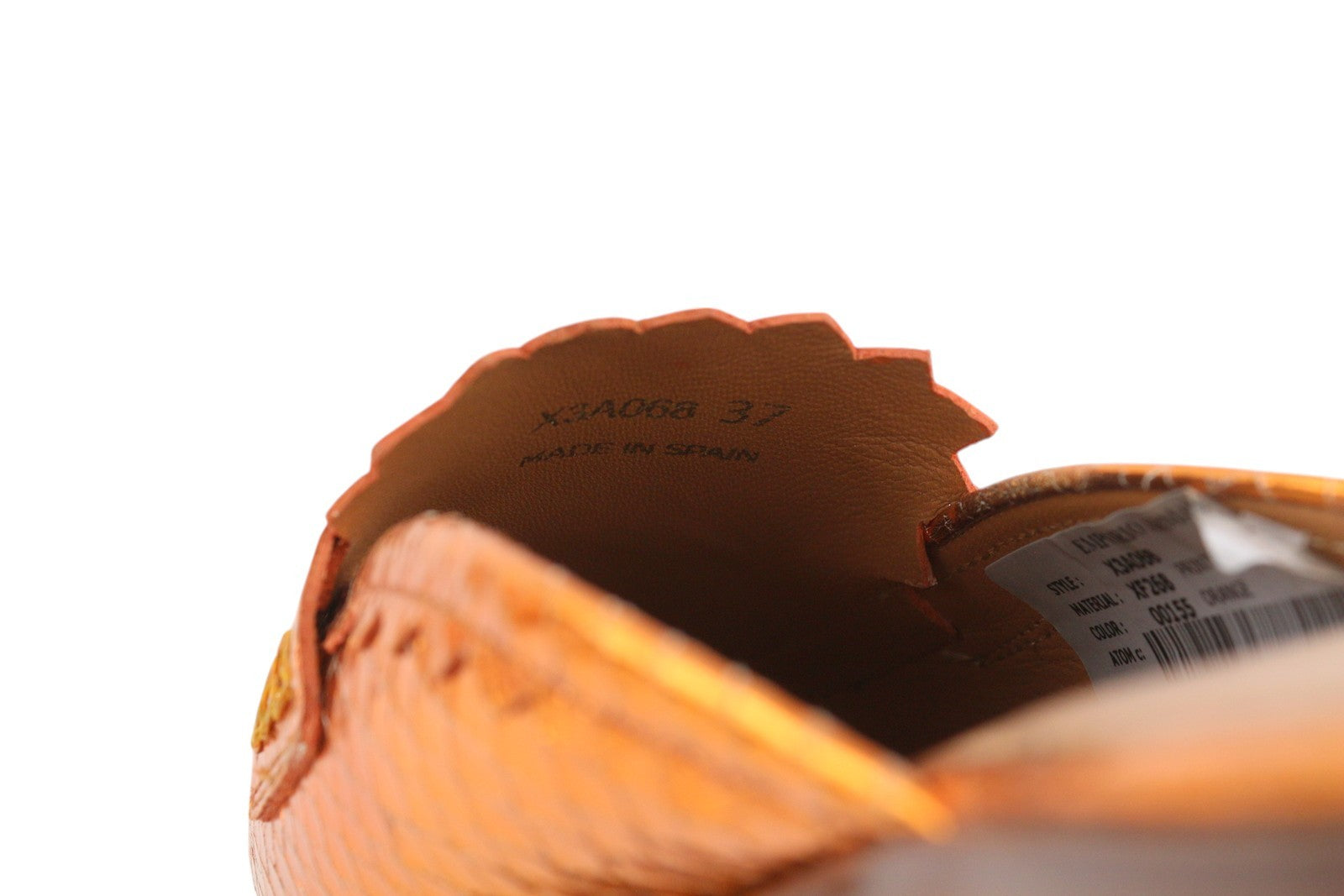 EMPORIO ARMANI X3A068 Women Flats EU37 Orange Shiny Leather Mule Sandals