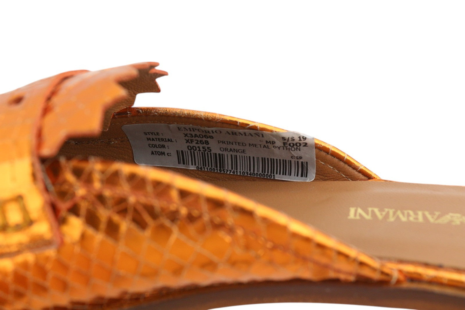 EMPORIO ARMANI X3A068 Women Flats EU37 Orange Shiny Leather Mule Sandals