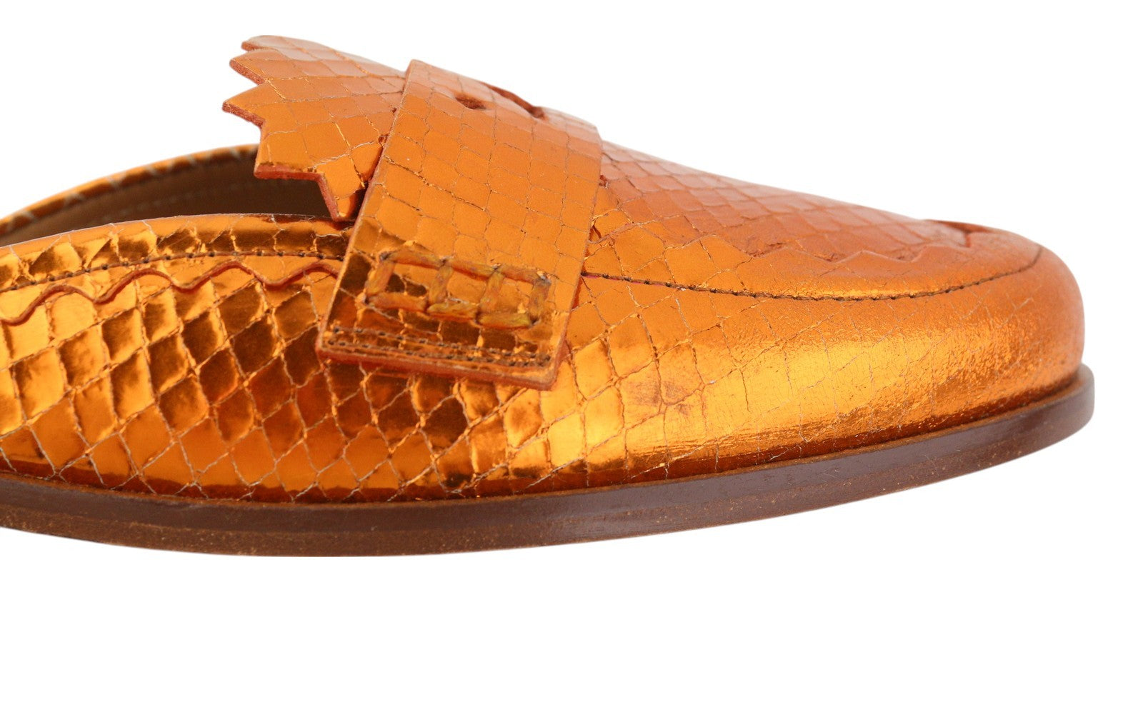EMPORIO ARMANI X3A068 Women Flats EU37 Orange Shiny Leather Mule Sandals