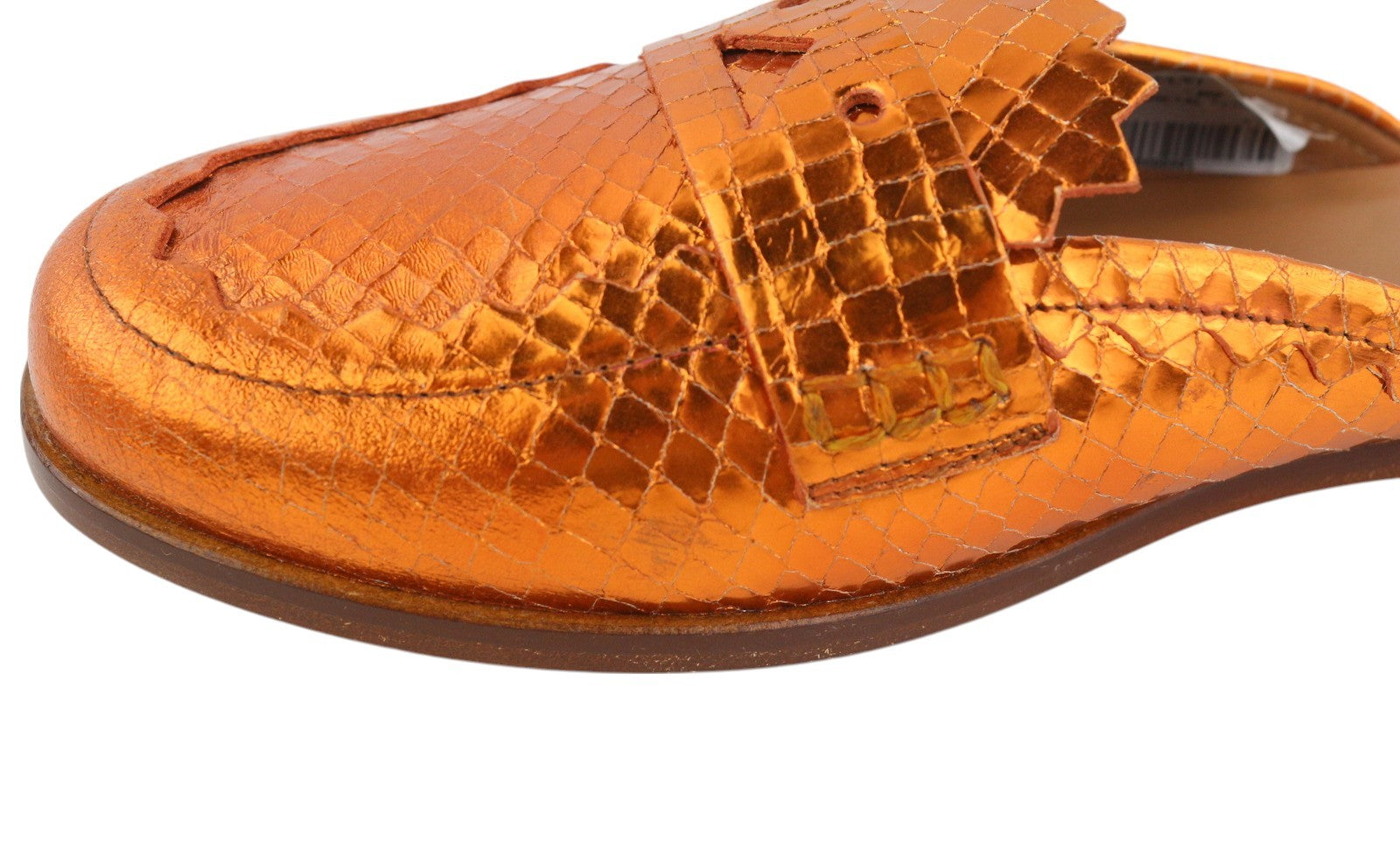 EMPORIO ARMANI X3A068 Women Flats EU37 Orange Shiny Leather Mule Sandals