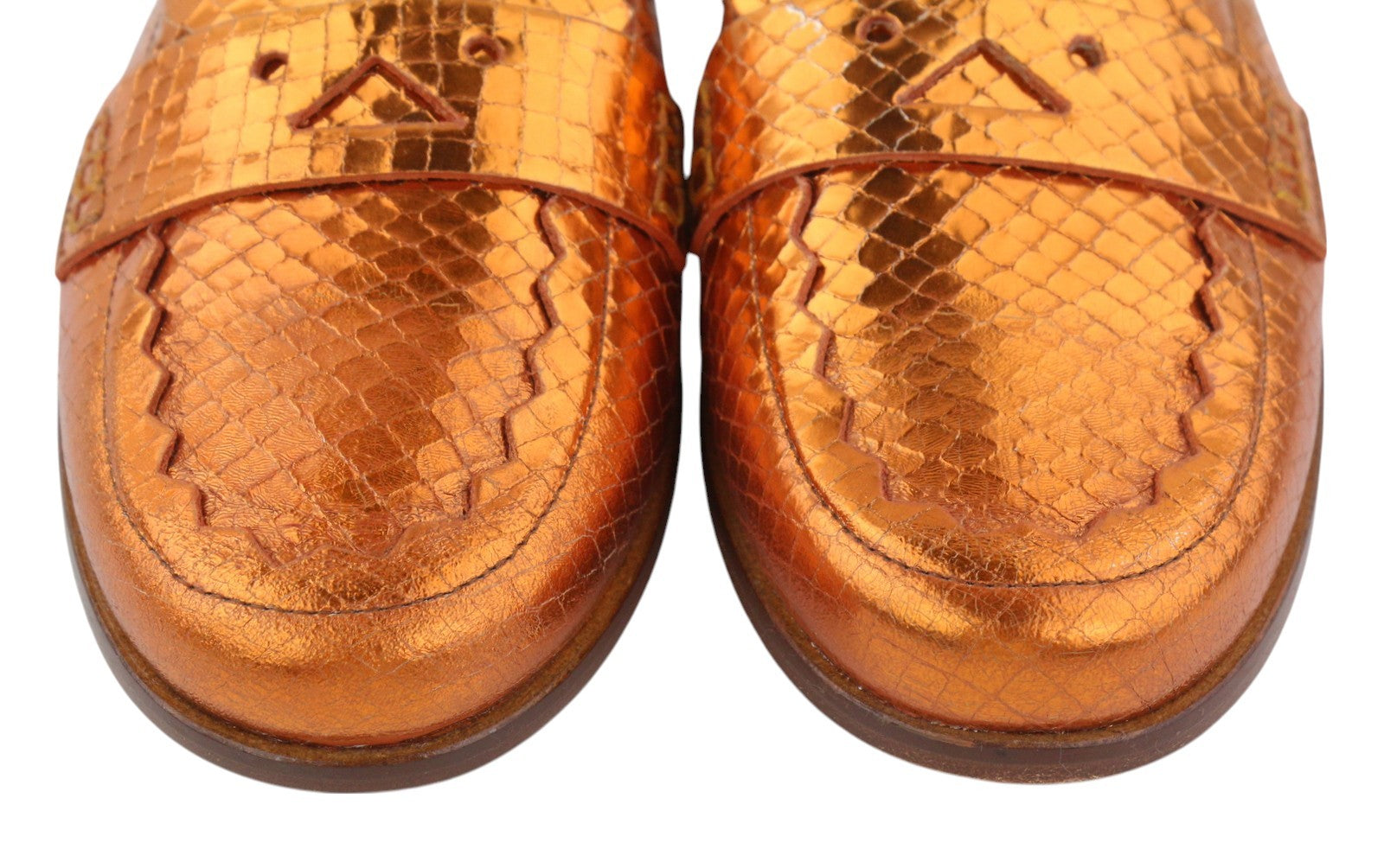 EMPORIO ARMANI X3A068 Women Flats EU37 Orange Shiny Leather Mule Sandals