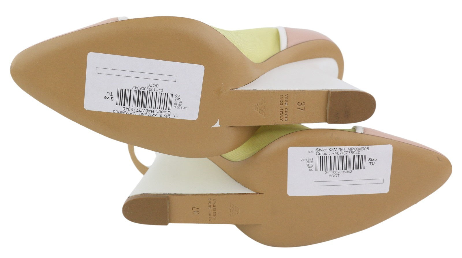 EMPORIO ARMANI X3M280 Women Shoes EU37 Yellow Mesh Leather Zip Pumps