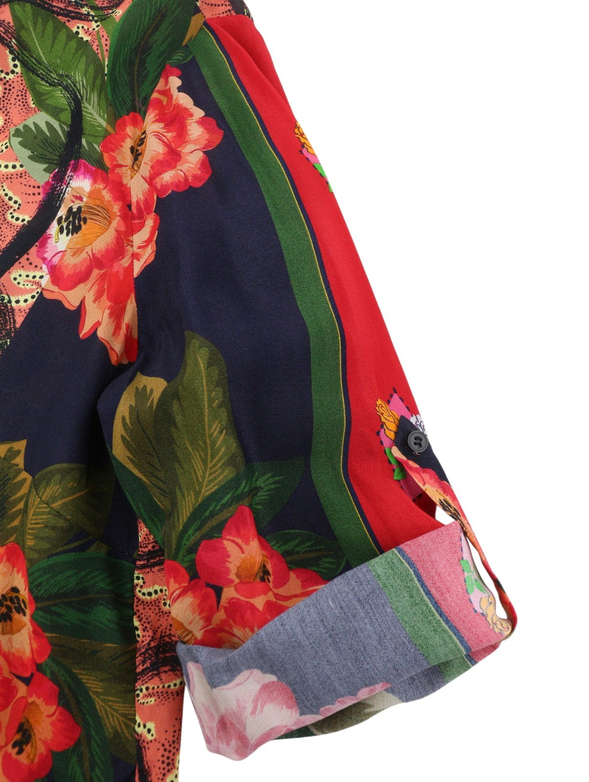 DESIGUAL Jenica Women Blouse L Colourful Ethnic Button Roll-Up 3/4 Sleeves