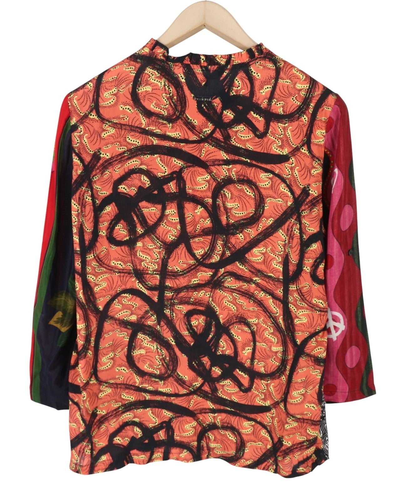 DESIGUAL Jenica Women Blouse L Colourful Ethnic Button Roll-Up 3/4 Sleeves