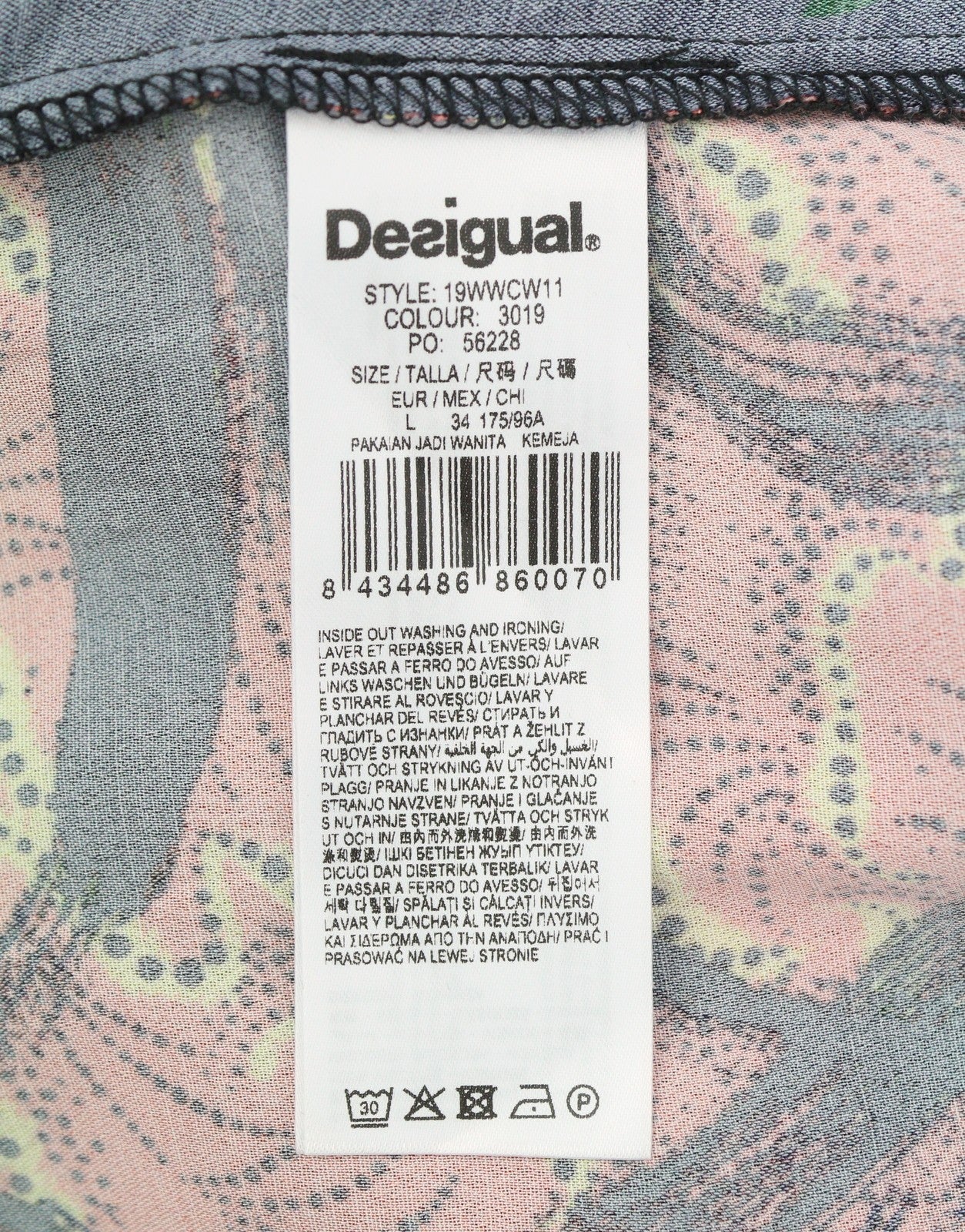 DESIGUAL Jenica Women Blouse L Colourful Ethnic Button Roll-Up 3/4 Sleeves