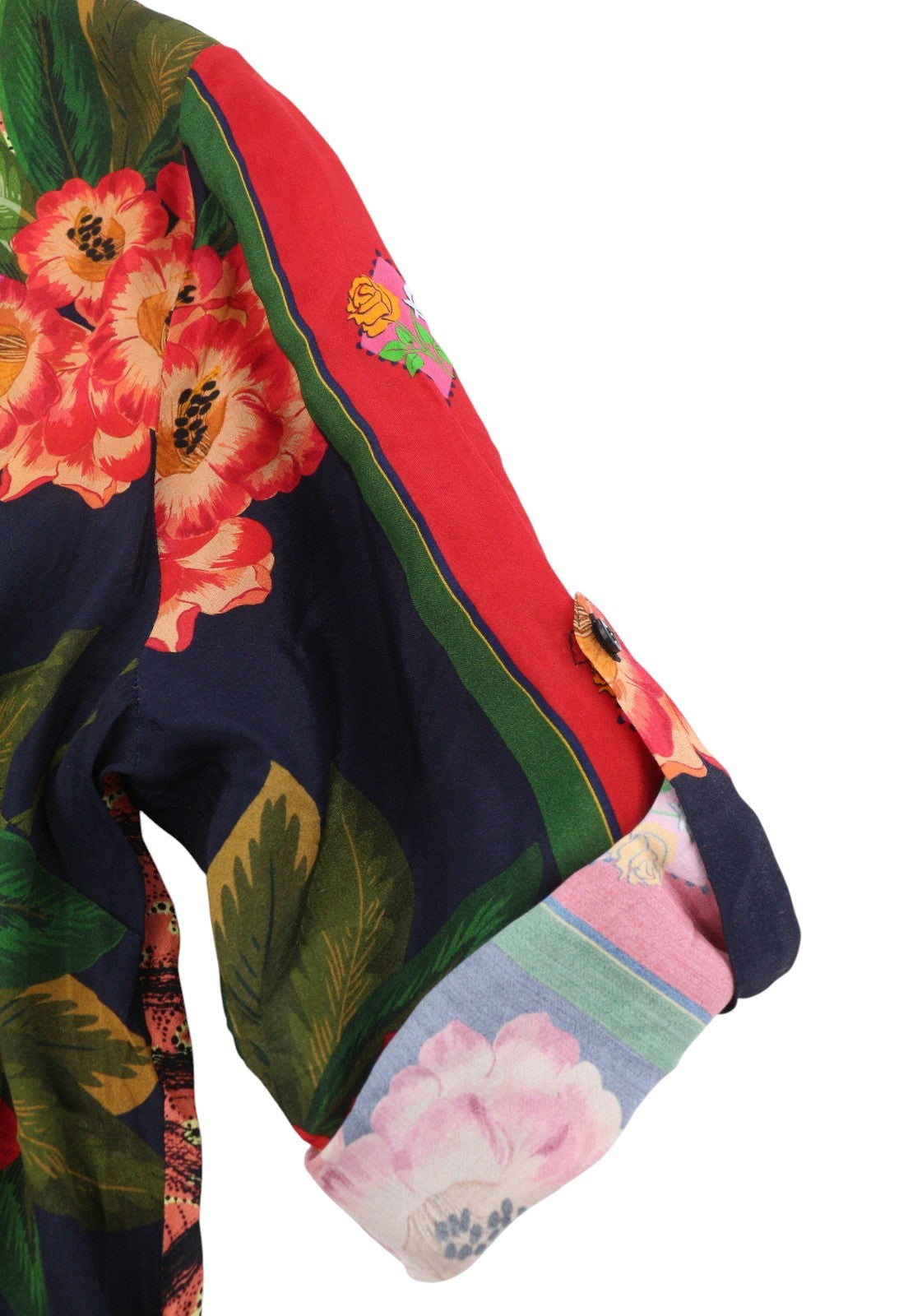 DESIGUAL Jenica Women Blouse 2XL Colourful Ethnic Button Roll-Up 3/4 Sleeve