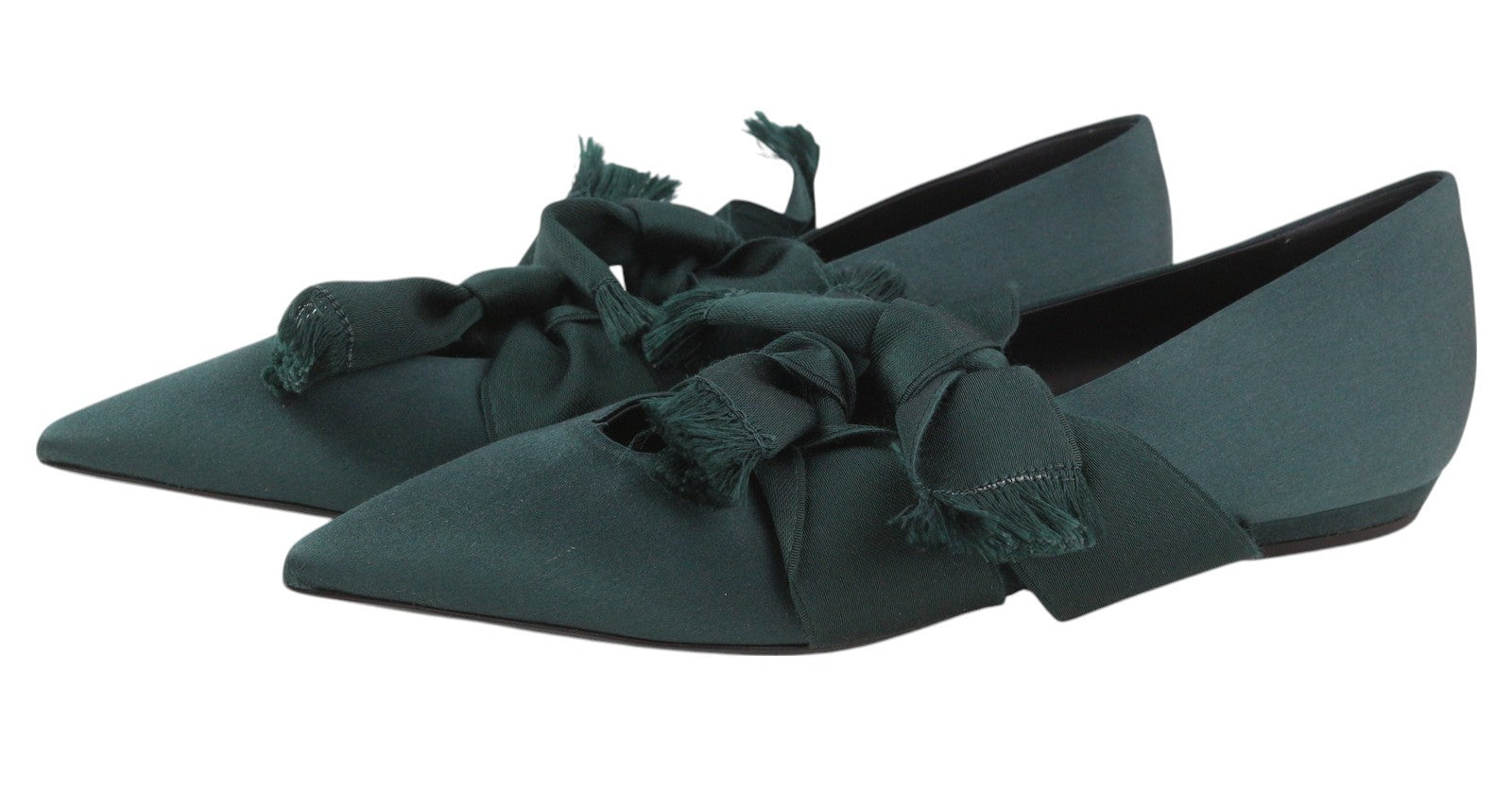 EMPORIO ARMANI X3D262 Women Flats EU37 Green Satin Strap Ballerina