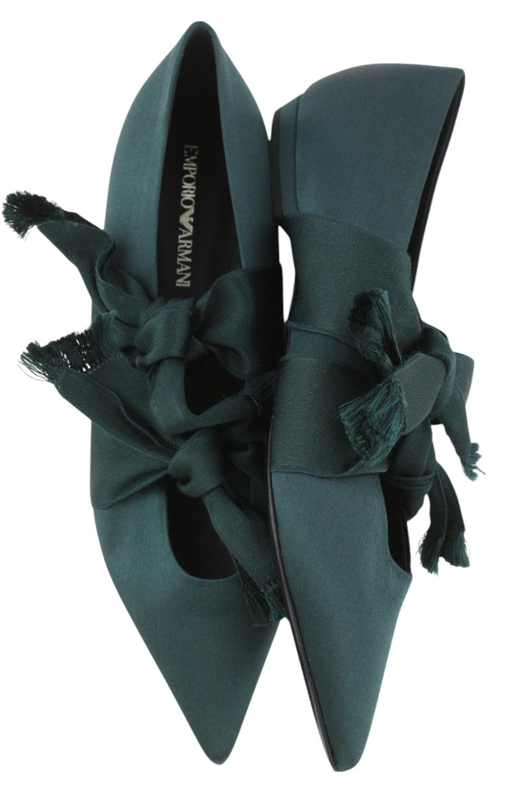 EMPORIO ARMANI X3D262 Women Flats EU37 Green Satin Strap Ballerina