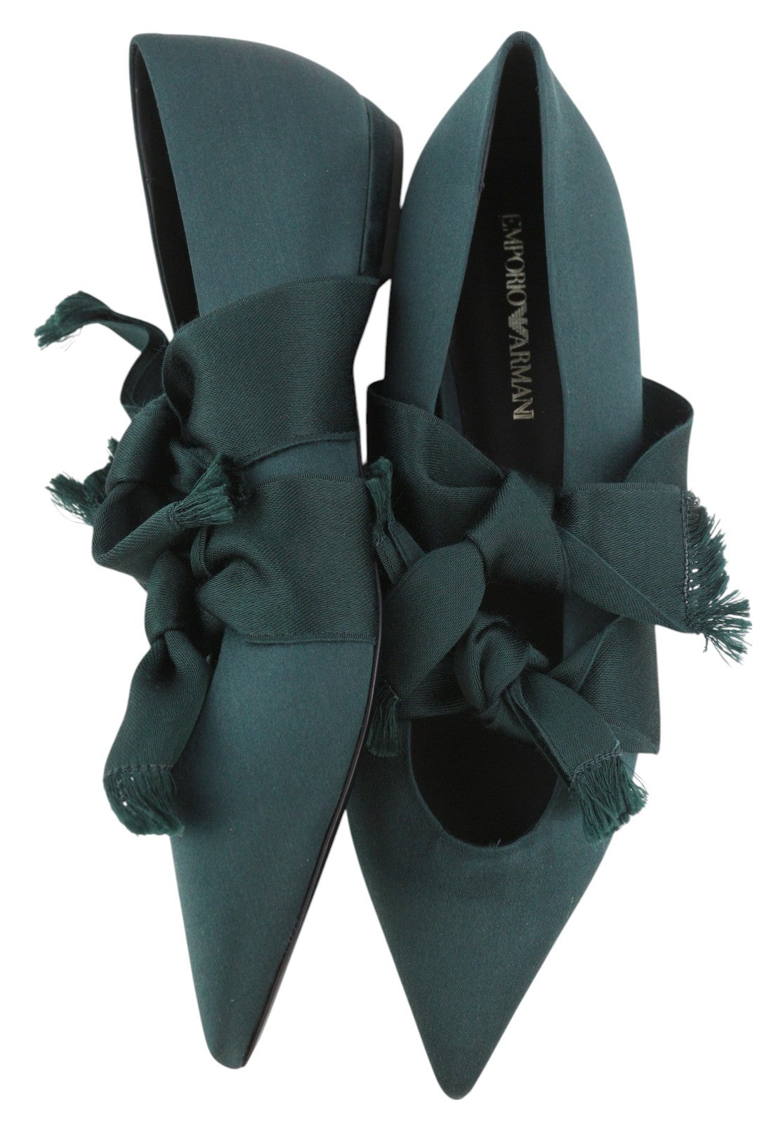 EMPORIO ARMANI X3D262 Women Flats EU37 Green Satin Strap Ballerina