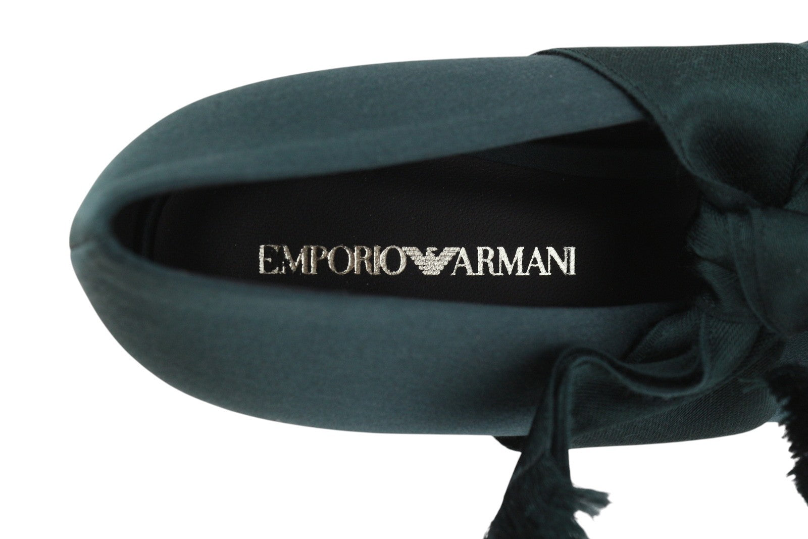 EMPORIO ARMANI X3D262 Women Flats EU37 Green Satin Strap Ballerina