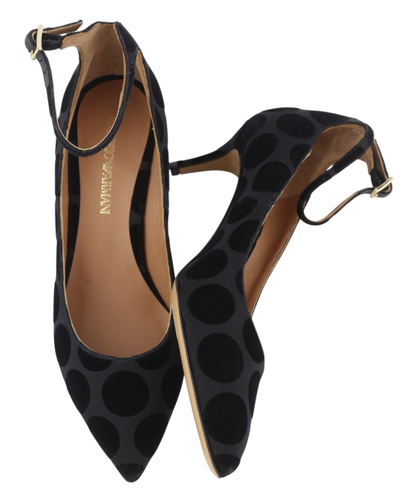 EMPORIO ARMANI X3E320 Women Heels EU37 Black Polka Dot Buckle Pumps