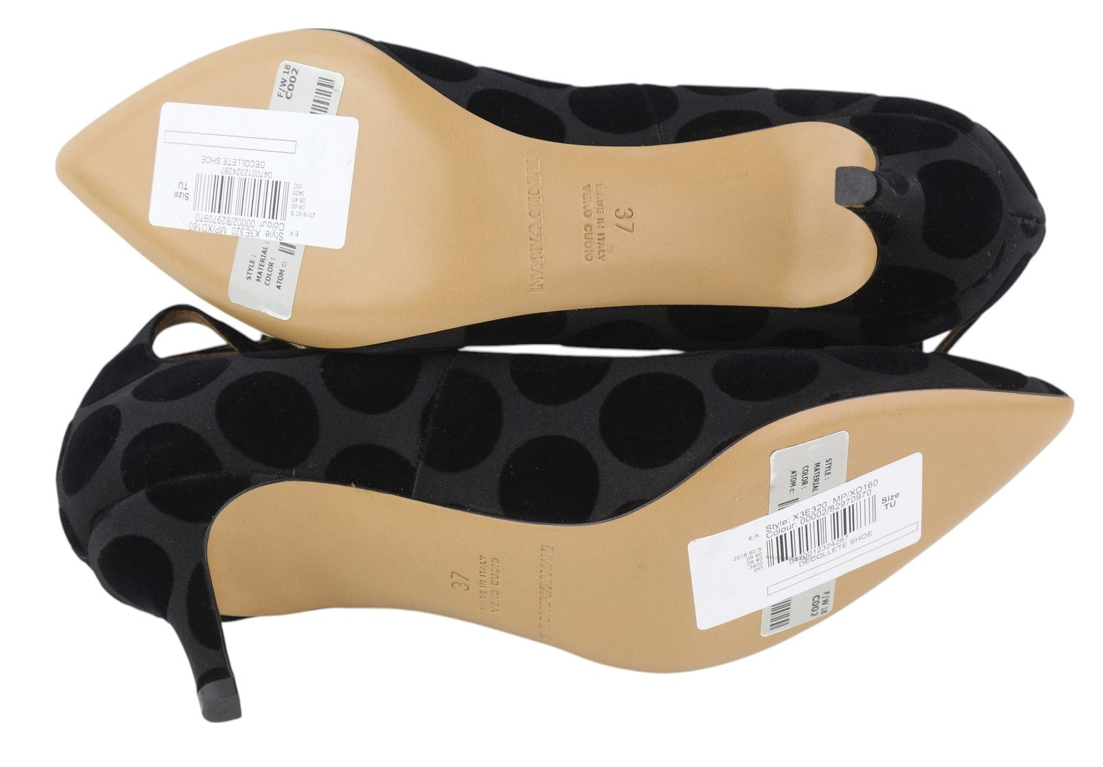 EMPORIO ARMANI X3E320 Women Heels EU37 Black Polka Dot Buckle Pumps