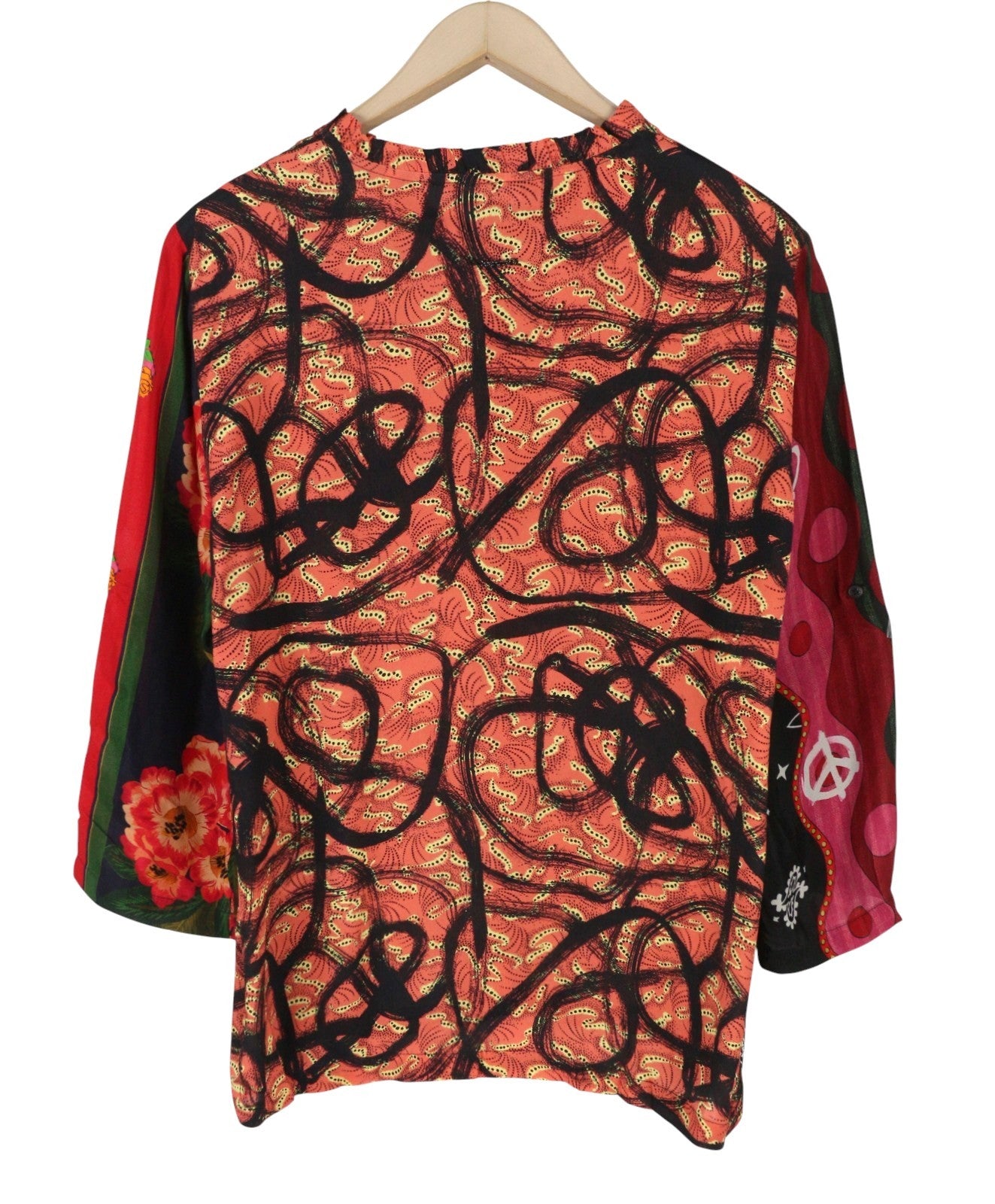 DESIGUAL Jenica Women Blouse 2XL Colourful Ethnic Print Roll Up 3/4 Sleeve