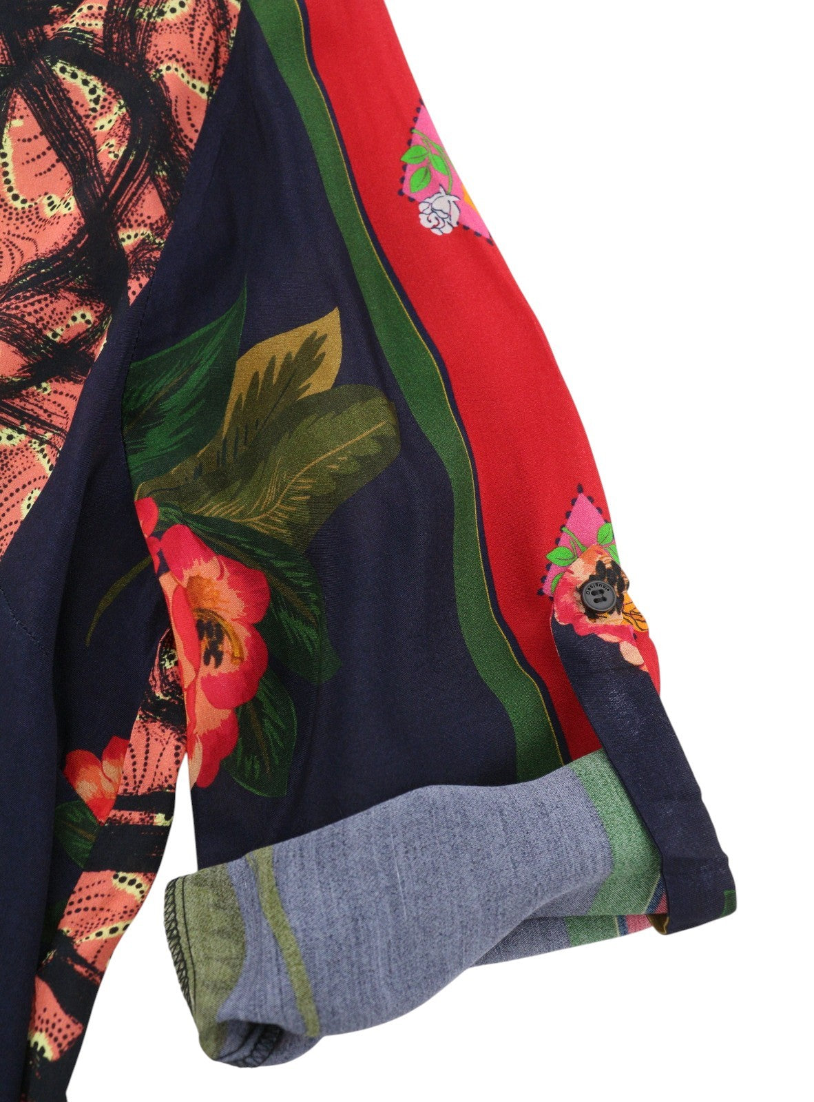 DESIGUAL Jenica Women Blouse 2XL Colourful Ethnic Print Roll Up 3/4 Sleeve