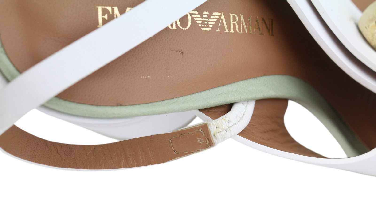 EMPORIO ARMANI X3P727 Women Heels EU37 White Leather Gold Detail Sandals