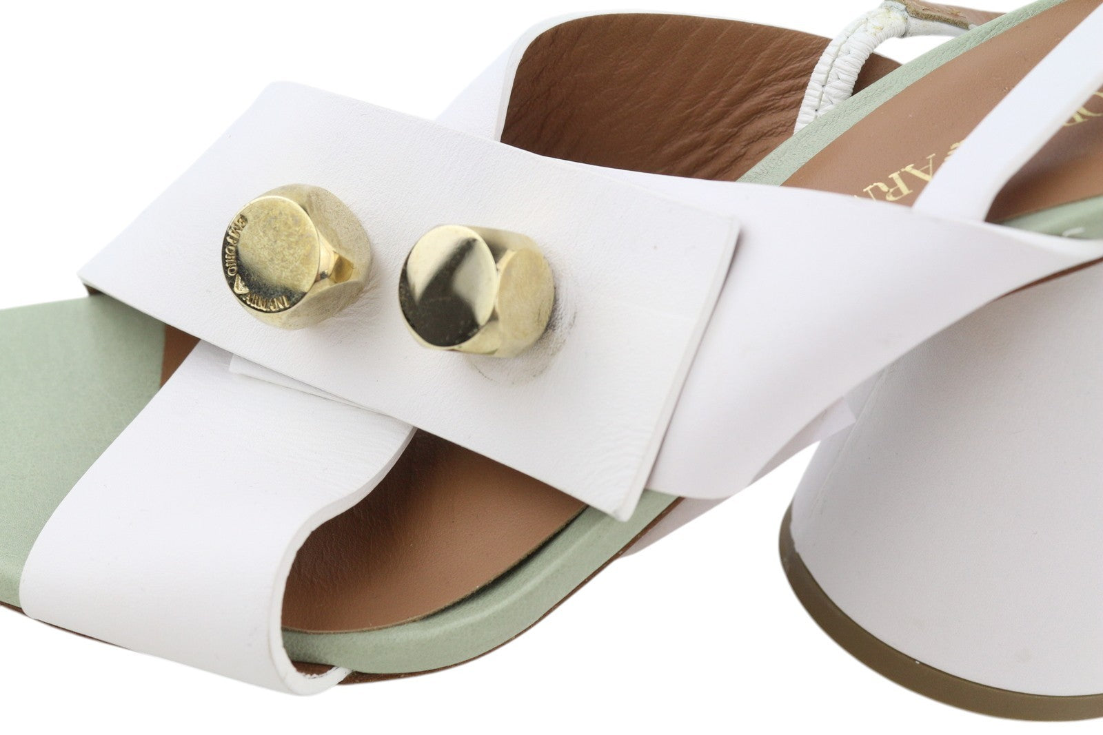 EMPORIO ARMANI X3P727 Women Heels EU37 White Leather Gold Detail Sandals
