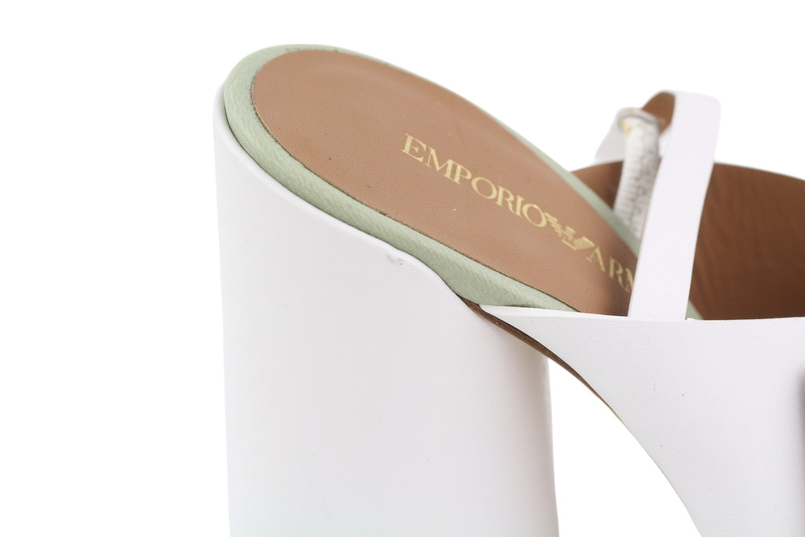 EMPORIO ARMANI X3P727 Women Heels EU37 White Leather Gold Detail Sandals