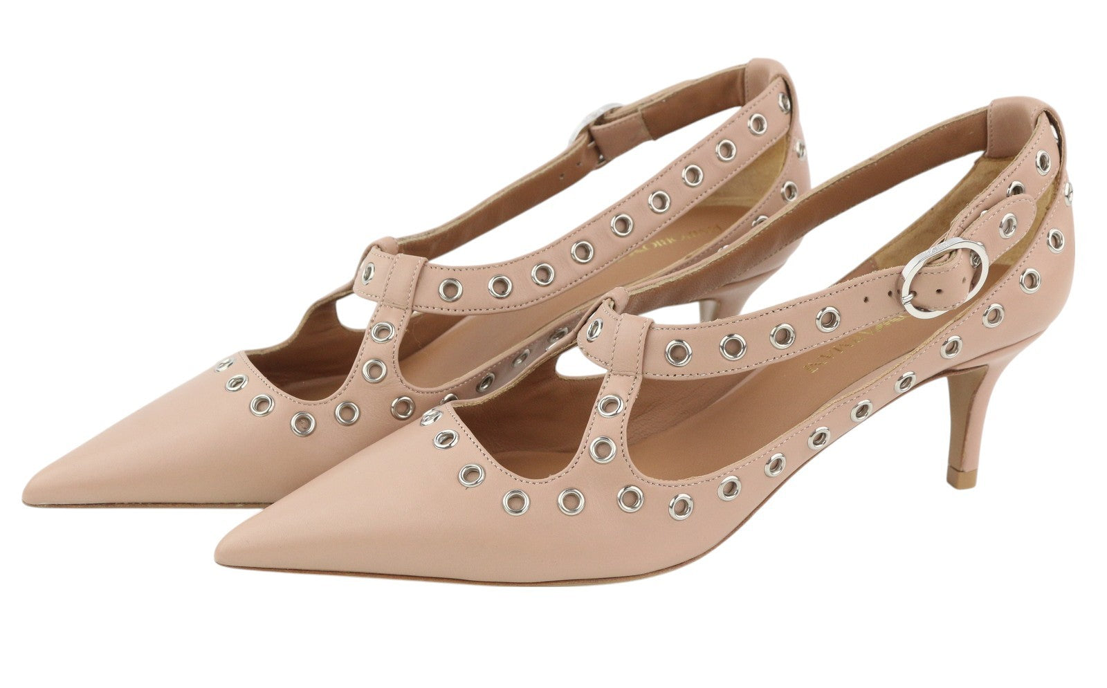 EMPORIO ARMANI X3E397 Women Heels EU37 Pink Leather Metal Detail Pumps