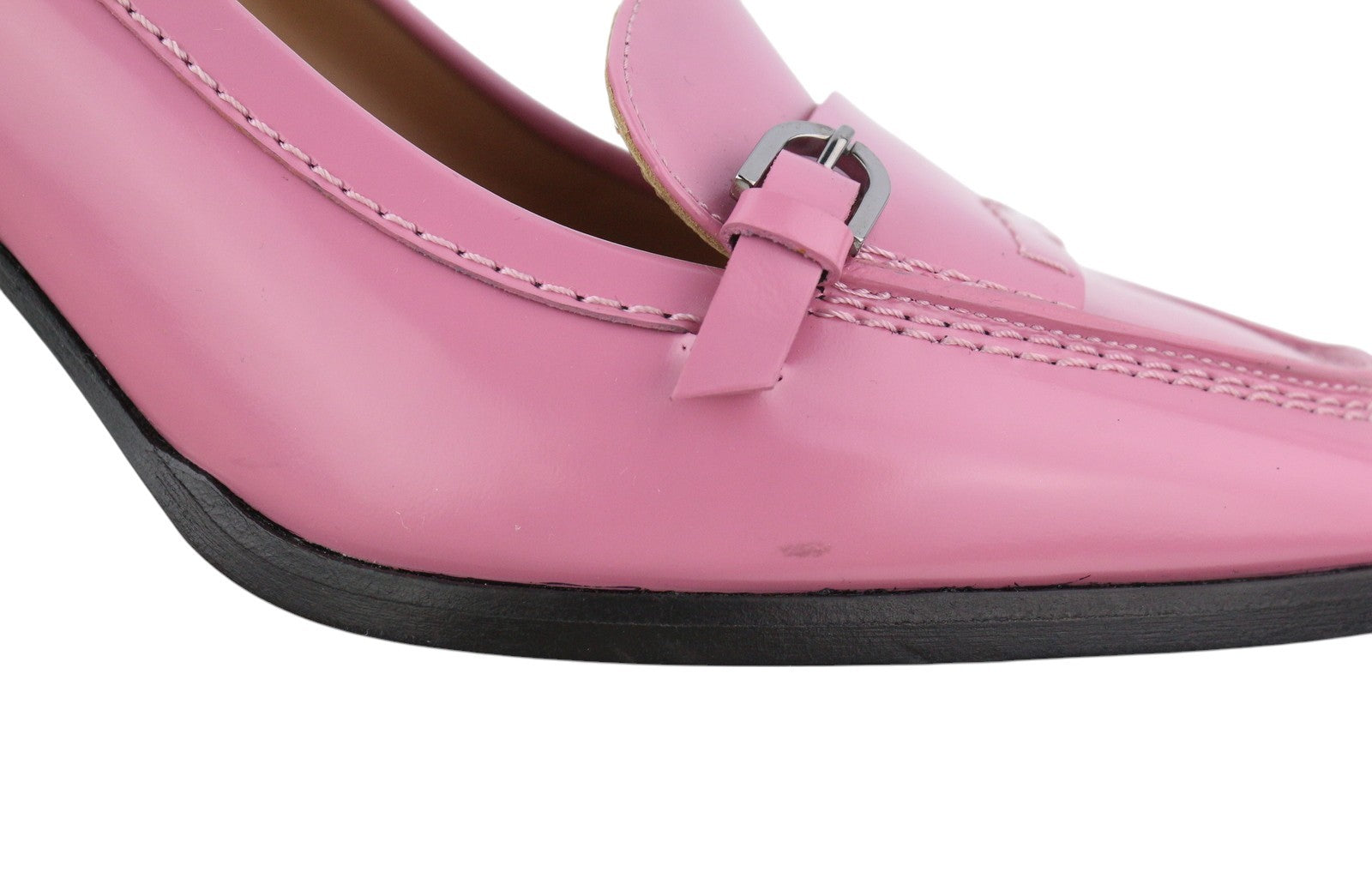 EMPORIO ARMANI Women Heels EU37 Pink Leather Square Toe Slip On