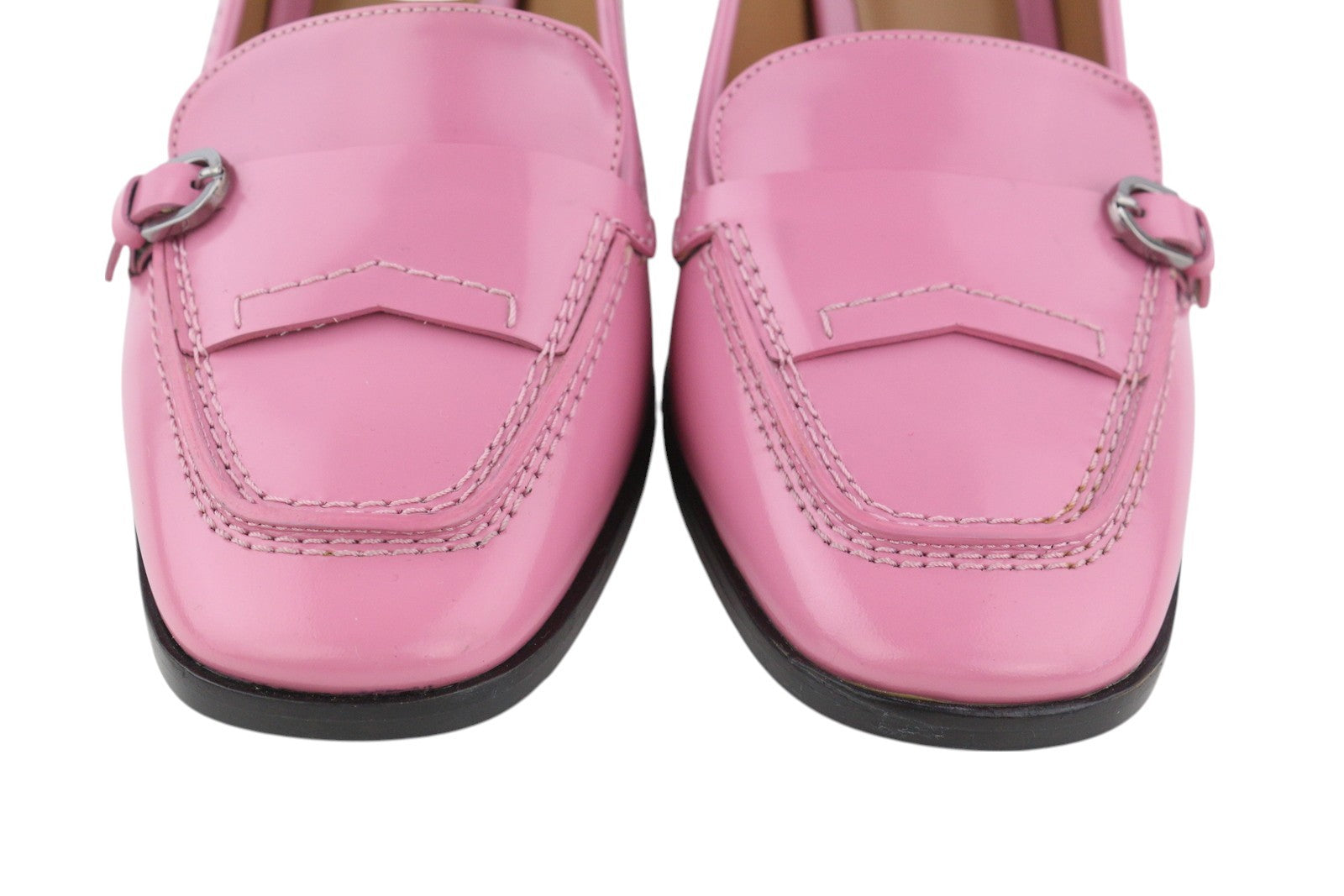 EMPORIO ARMANI Women Heels EU37 Pink Leather Square Toe Slip On