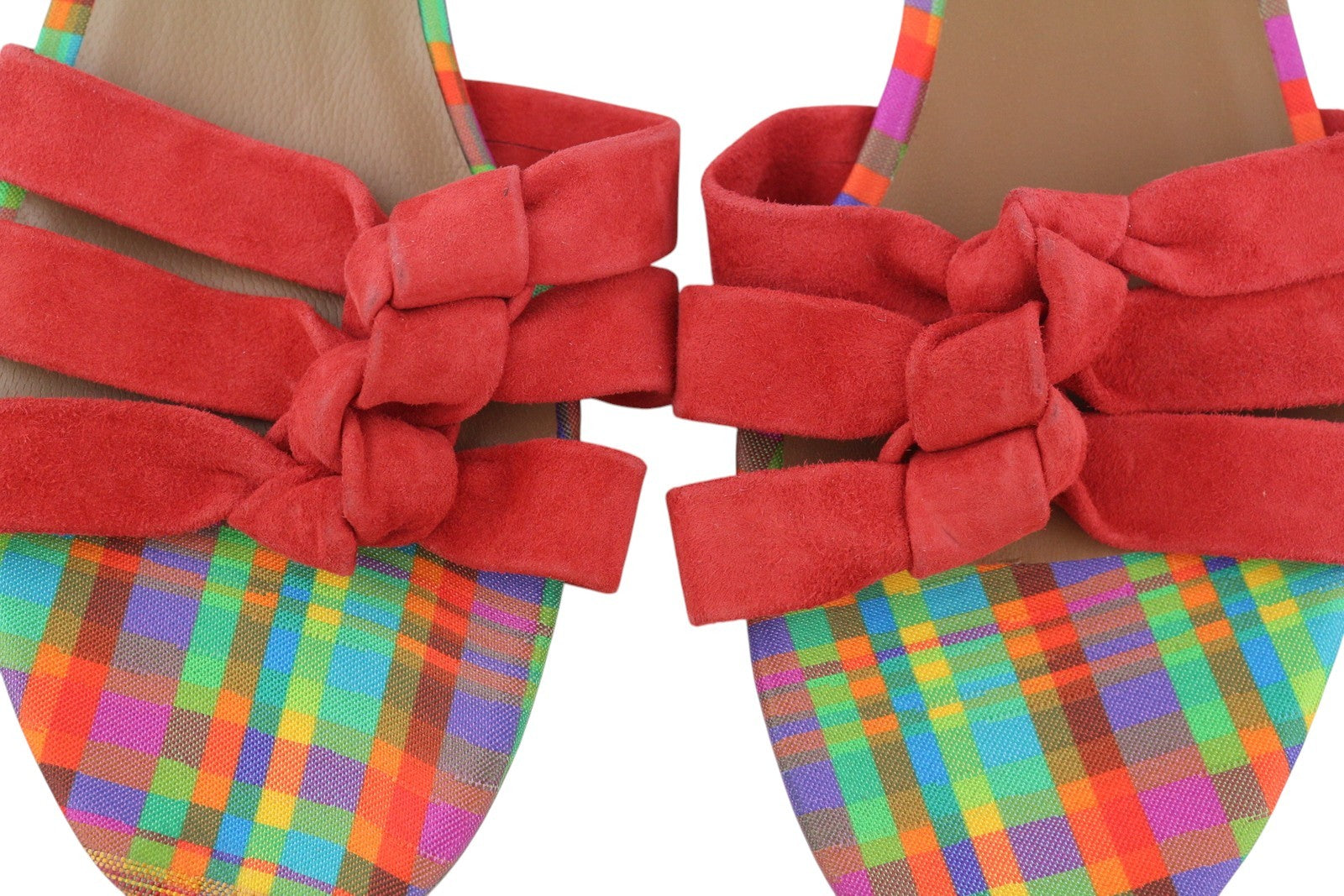 EMPORIO ARMANI X3P657 Women Sandals EU37 Red Suede Open Toe Logo Flats