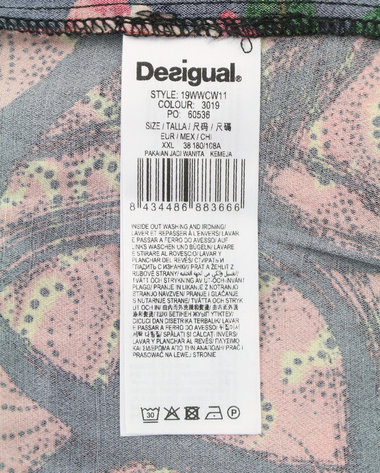 DESIGUAL Jenica Women Blouse 2XL Colourful Ethnic Button Roll-Up 3/4 Sleeves