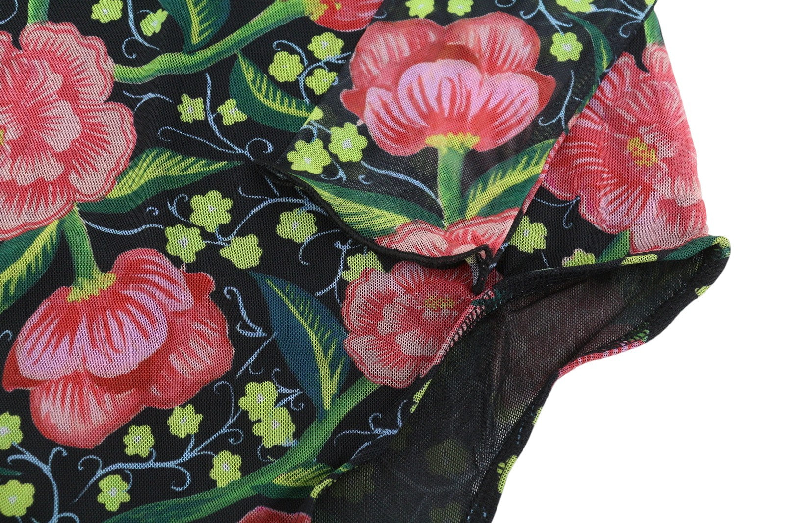 DESIGUAL Sally Women Bodysuit L Long Sleeve Floral Print Slim Fit Mesh