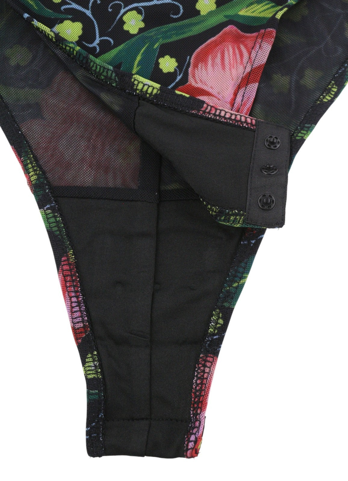 DESIGUAL Sally Women Bodysuit L Long Sleeve Floral Print Slim Fit Mesh