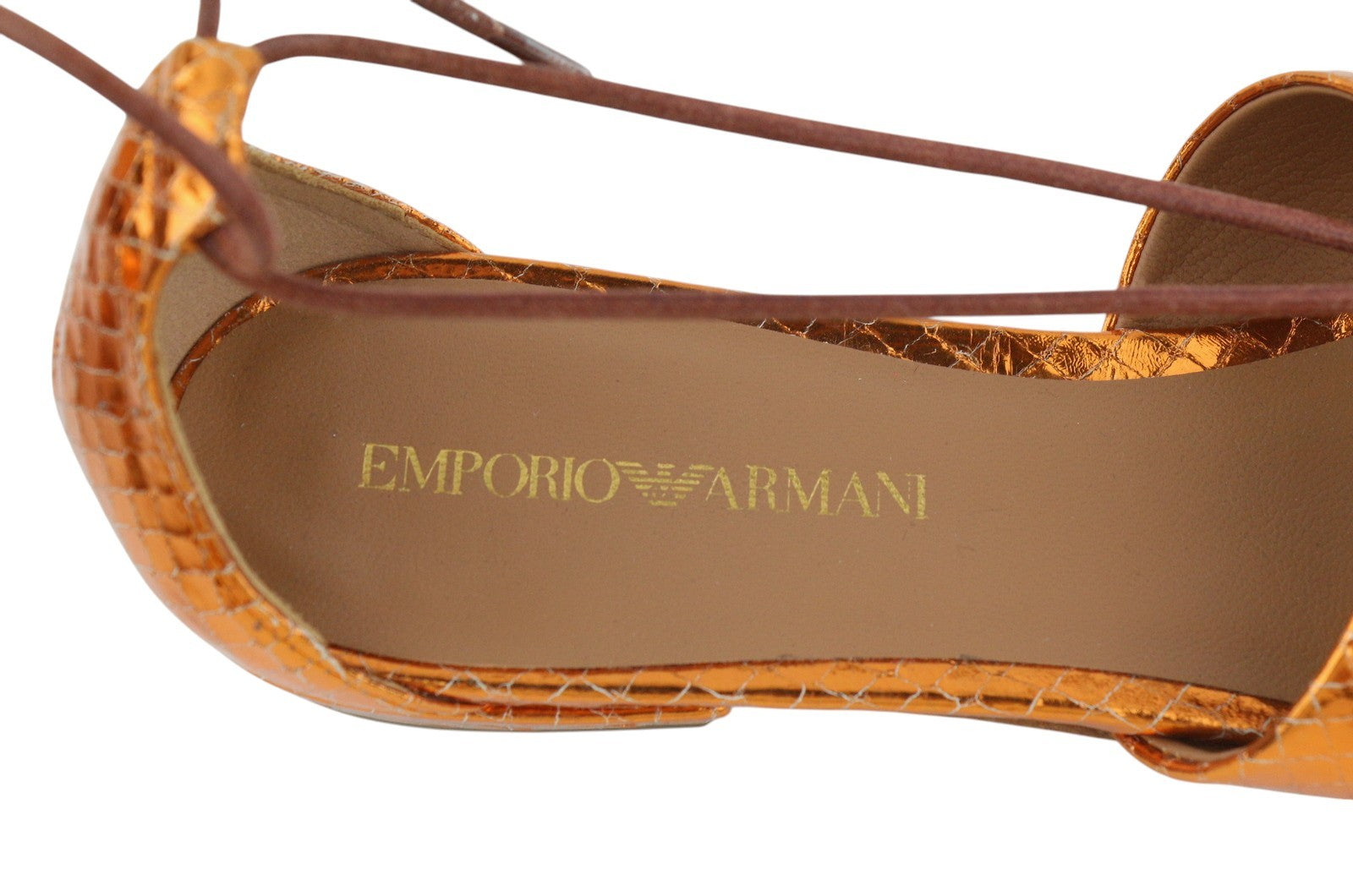 EMPORIO ARMANI X3C149 Women Flats EU37 Orange Shiny Laced Pointed Toe