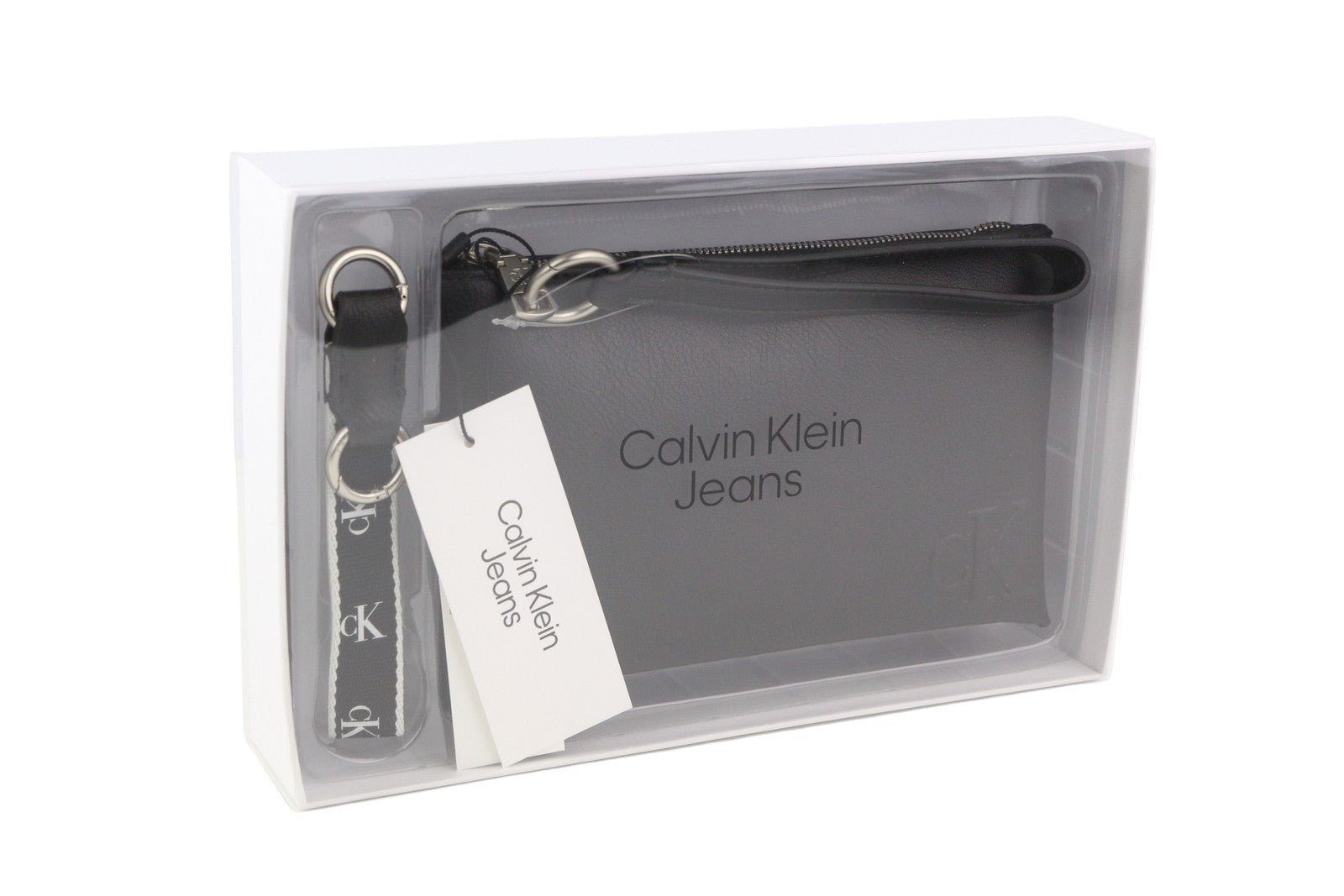 CALVIN KLEIN Make-Up + D-Ring Keyfob Women Bag OS Black Coated RRP89