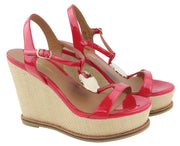 EMPORIO ARMANI X3U067 Women Sandals EU37 Red Patent Wedge Casual