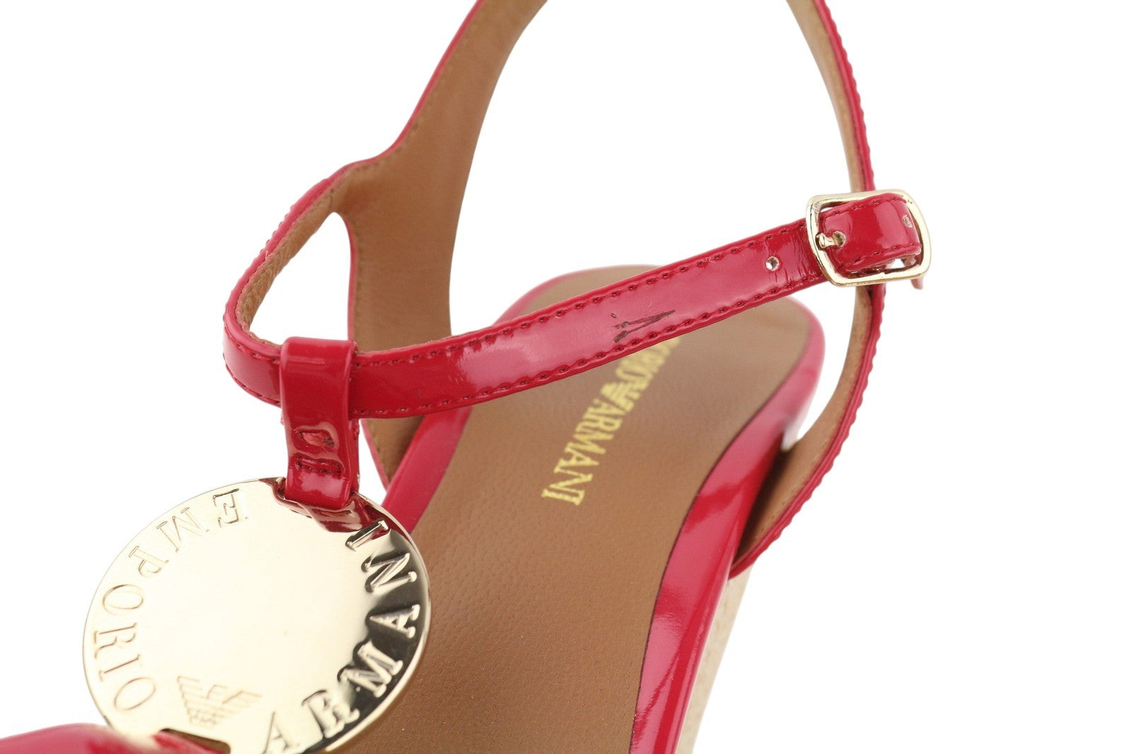 EMPORIO ARMANI X3U067 Women Sandals EU37 Red Patent Wedge Casual