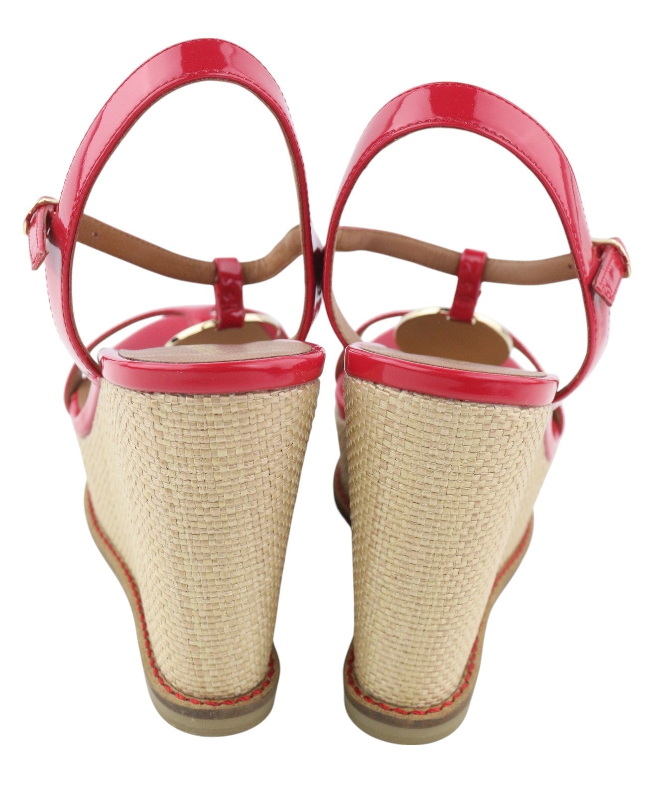 EMPORIO ARMANI X3U067 Women Sandals EU37 Red Patent Wedge Casual