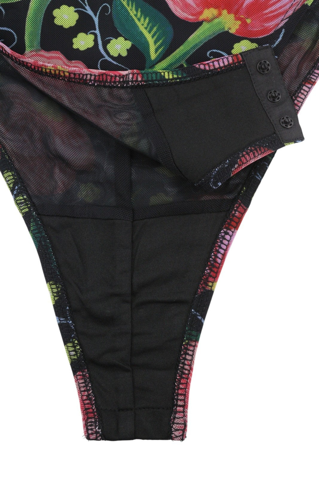 DESIGUAL Sally Women Bodysuit L Long Sleeve Flower Print Slim Fit Mesh