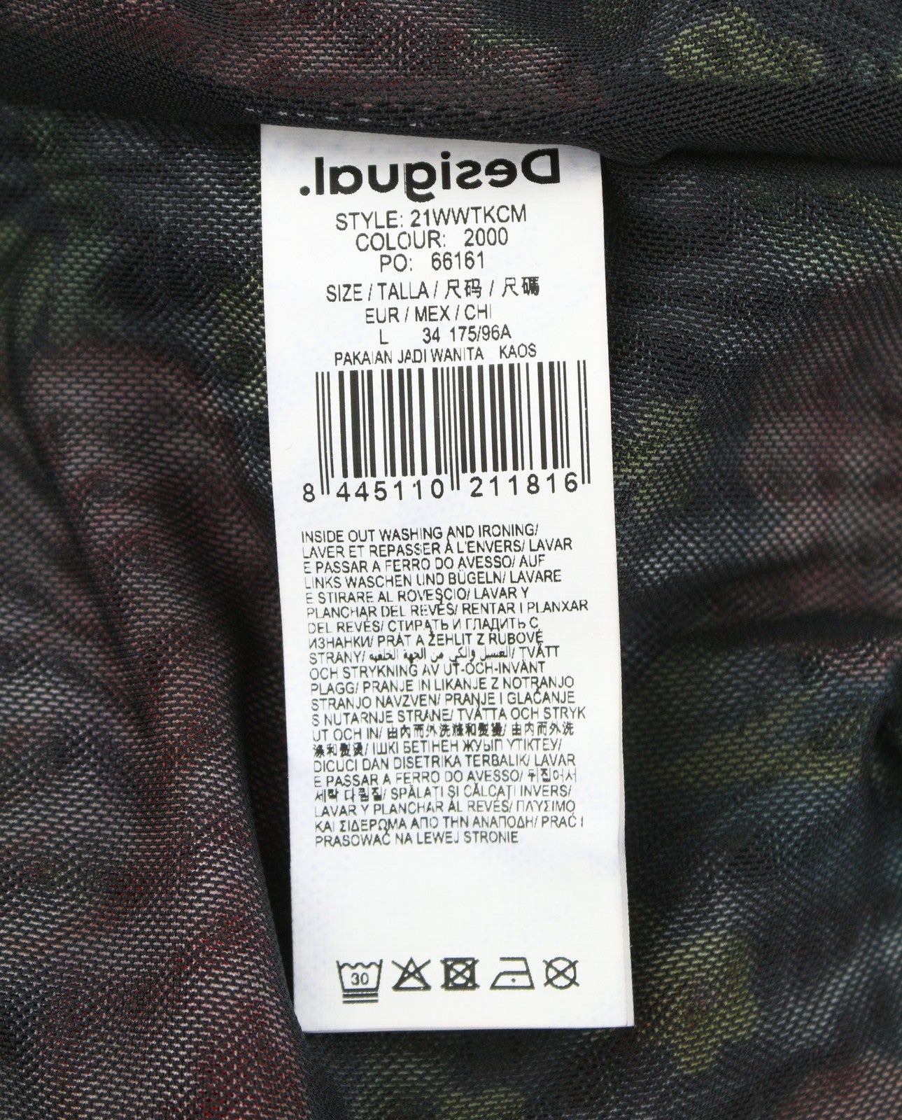 DESIGUAL Sally Women Bodysuit L Long Sleeve Flower Print Slim Fit Mesh