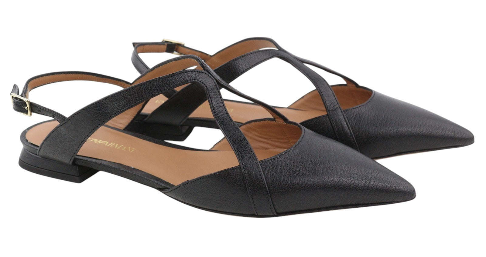 EMPORIO ARMANI Women Flats EU37 Black Leather Strap Ballerina