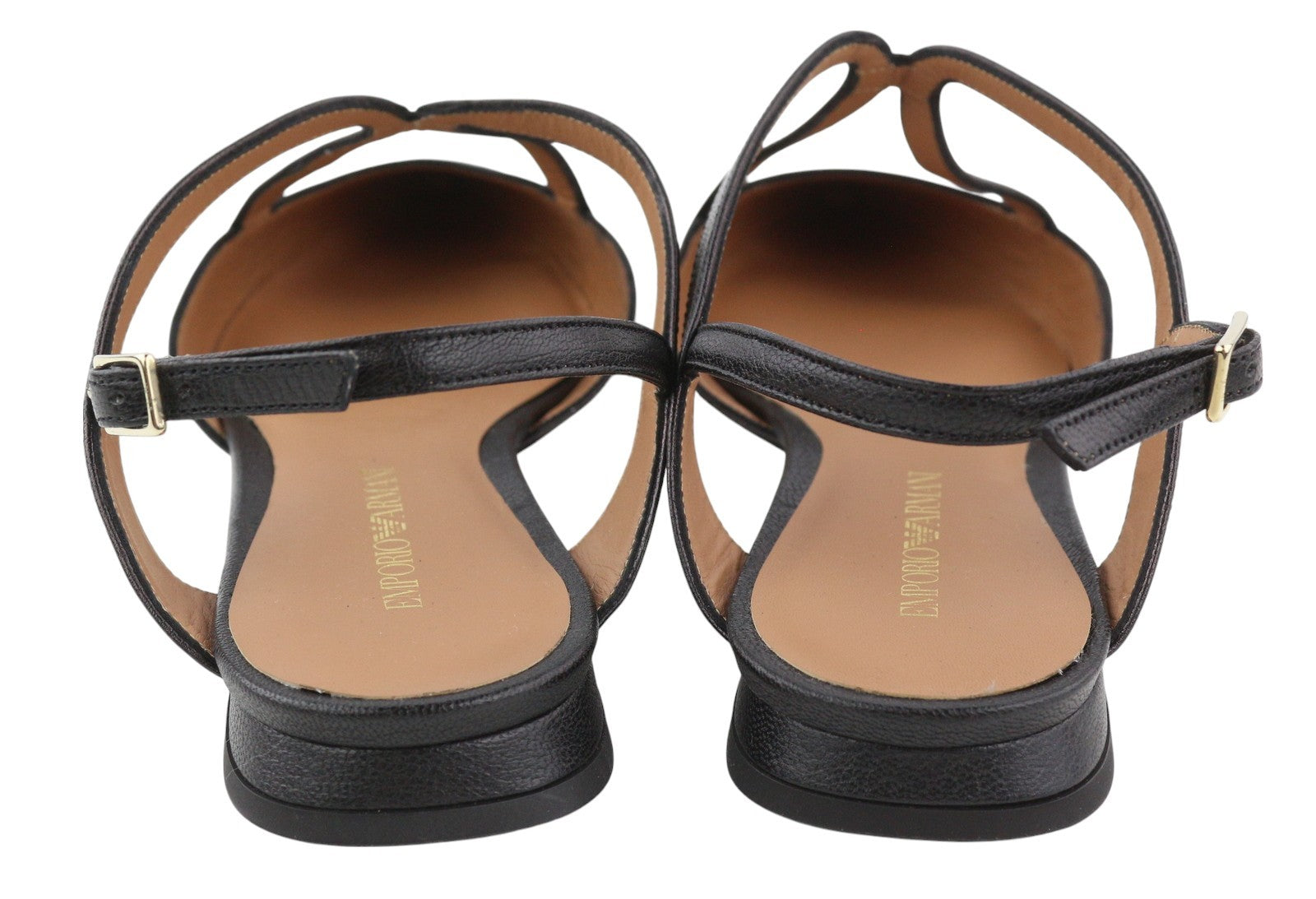 EMPORIO ARMANI Women Flats EU37 Black Leather Strap Ballerina