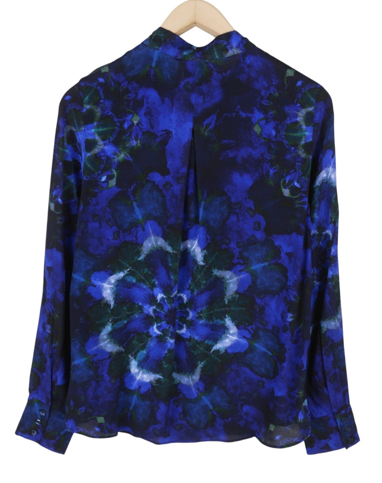 DESIGUAL Kency Women Blouse S Blue Tie-Dye Pattern Bow Tie Collar Long Sleeve