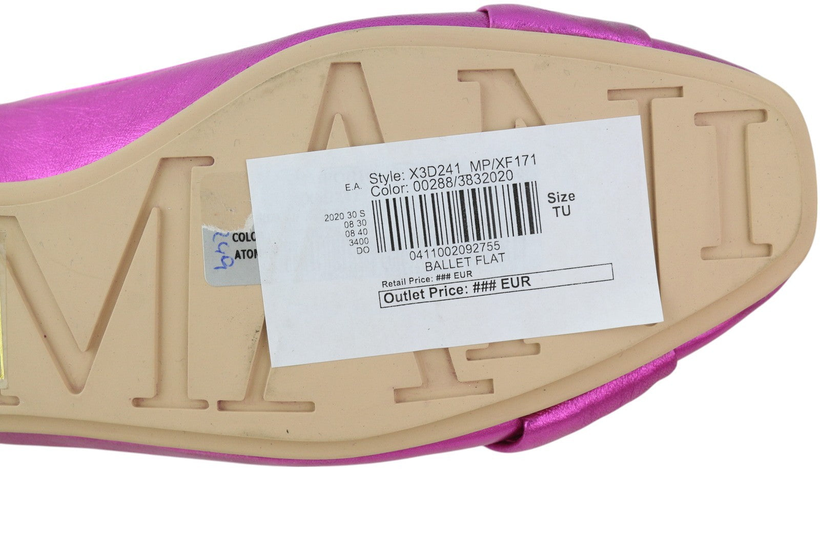 EMPORIO ARMANI X3D241 Women Flats EU37 Purple Shiny Square Toe Ballerina