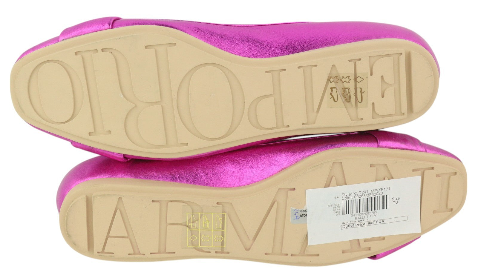 EMPORIO ARMANI X3D241 Women Flats EU37 Purple Shiny Square Toe Ballerina